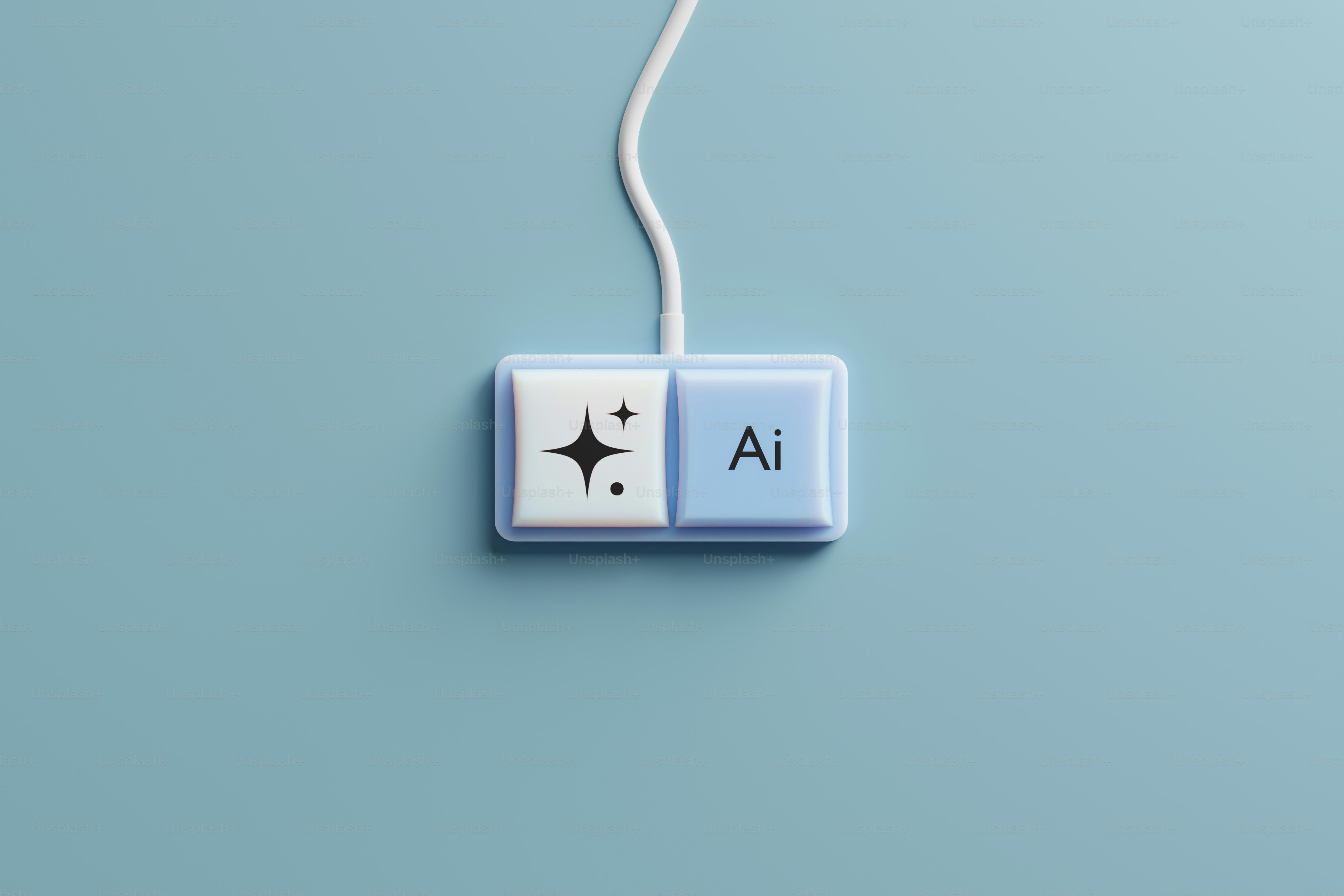 A white computer mouse with ai symbol on blue background