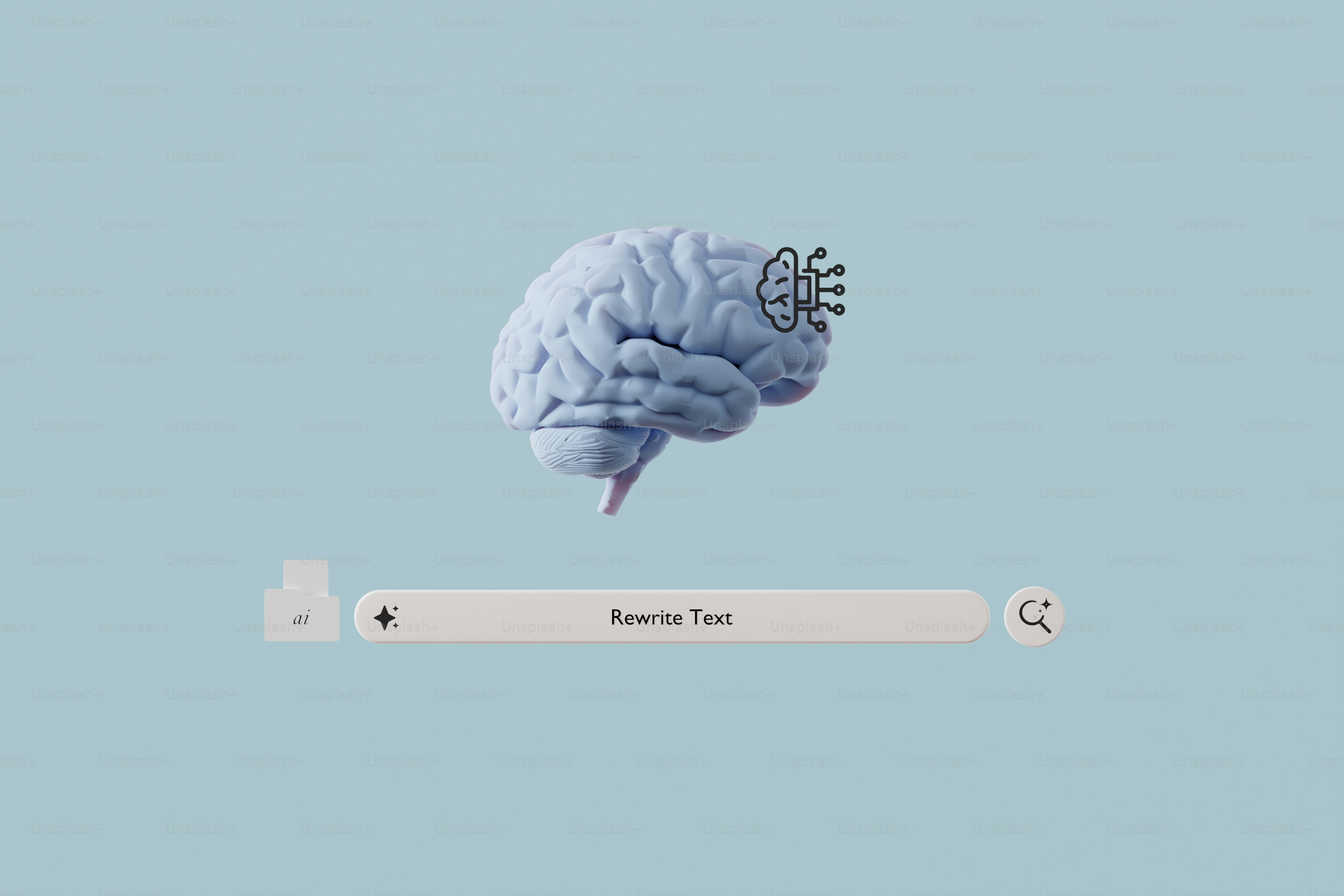 Brain with search bar and data visualization