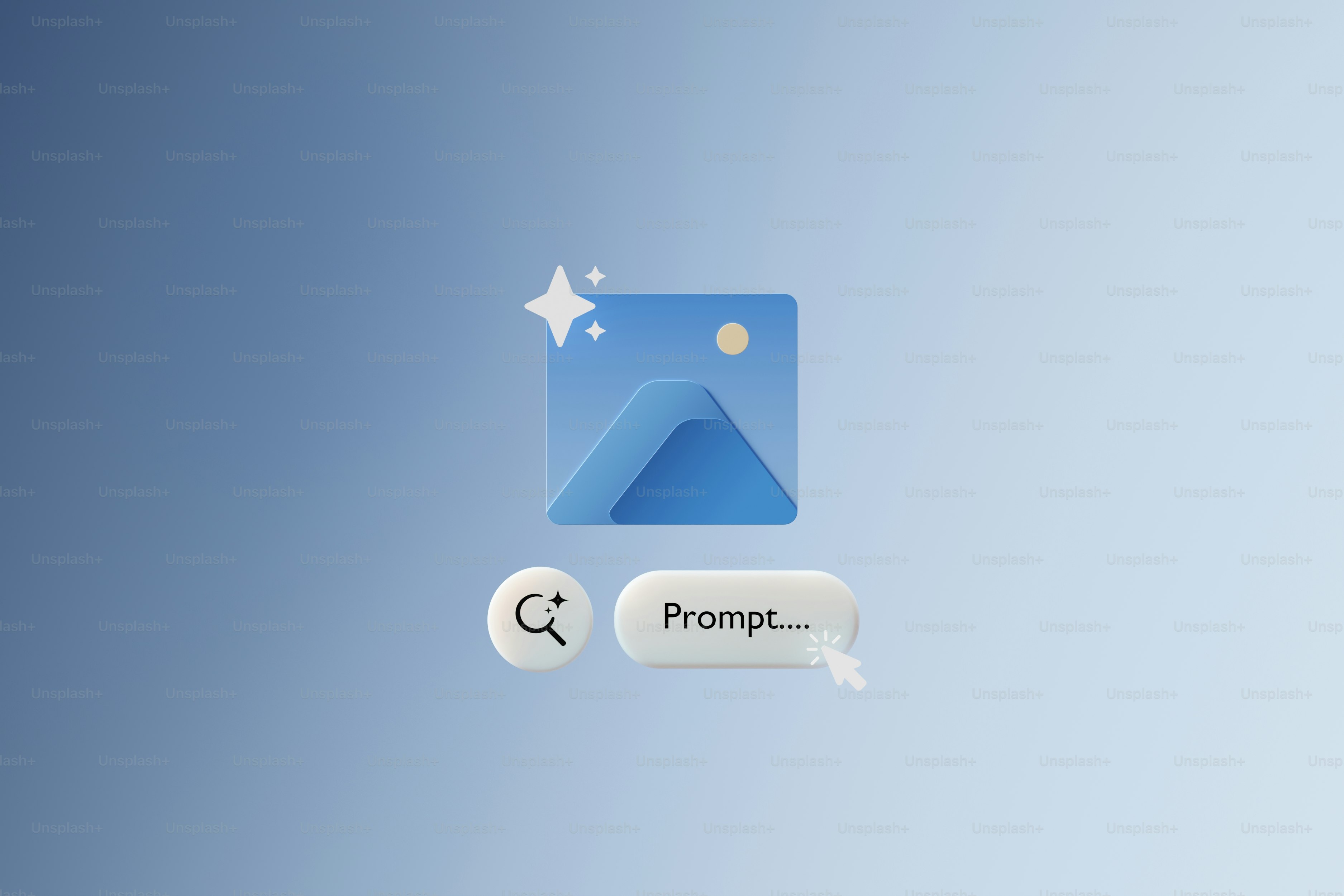 Abstract art icons with search and prompt elements.