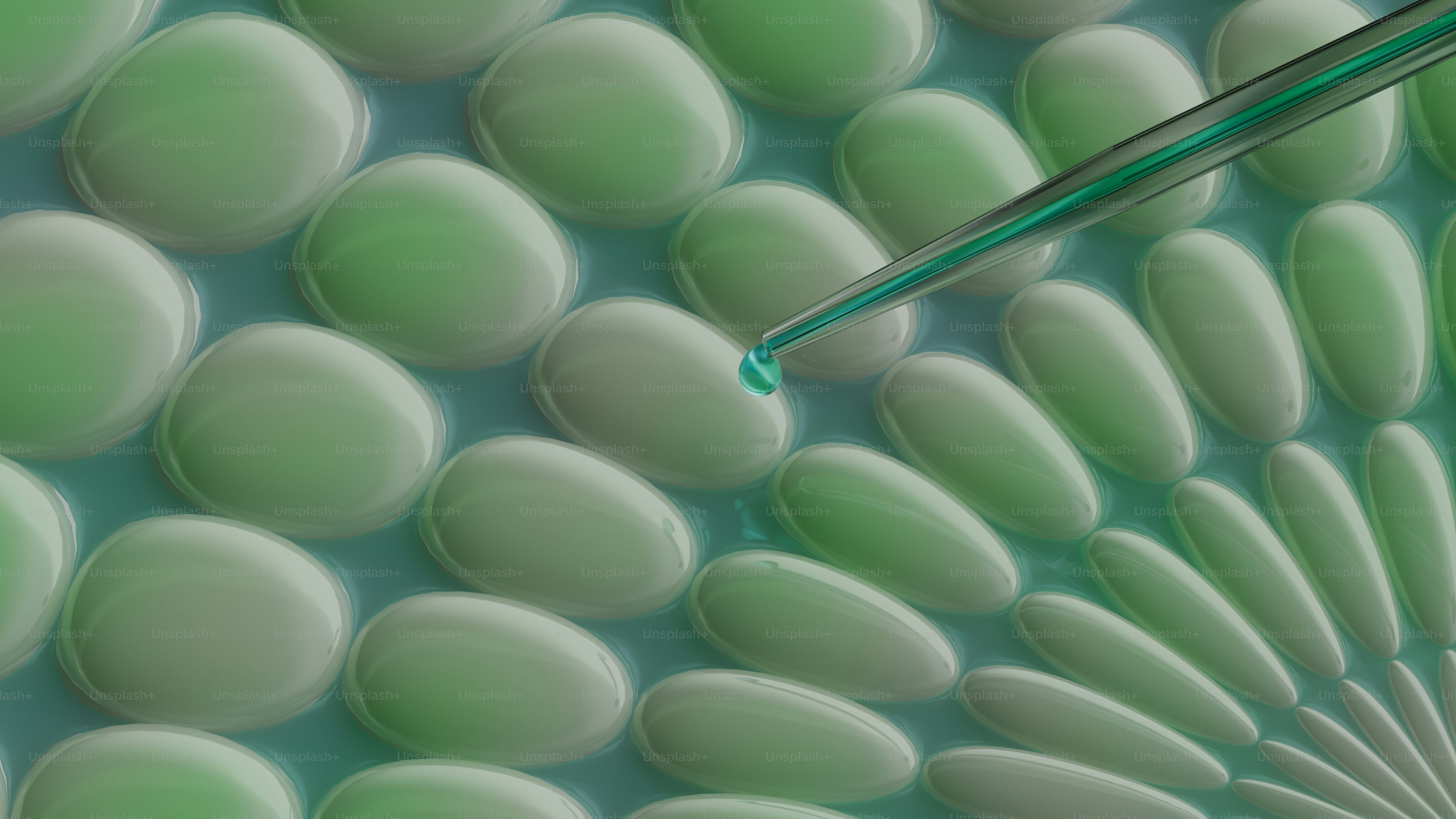 피펫이 원형 물체에 액체를 떨어뜨리는 방식