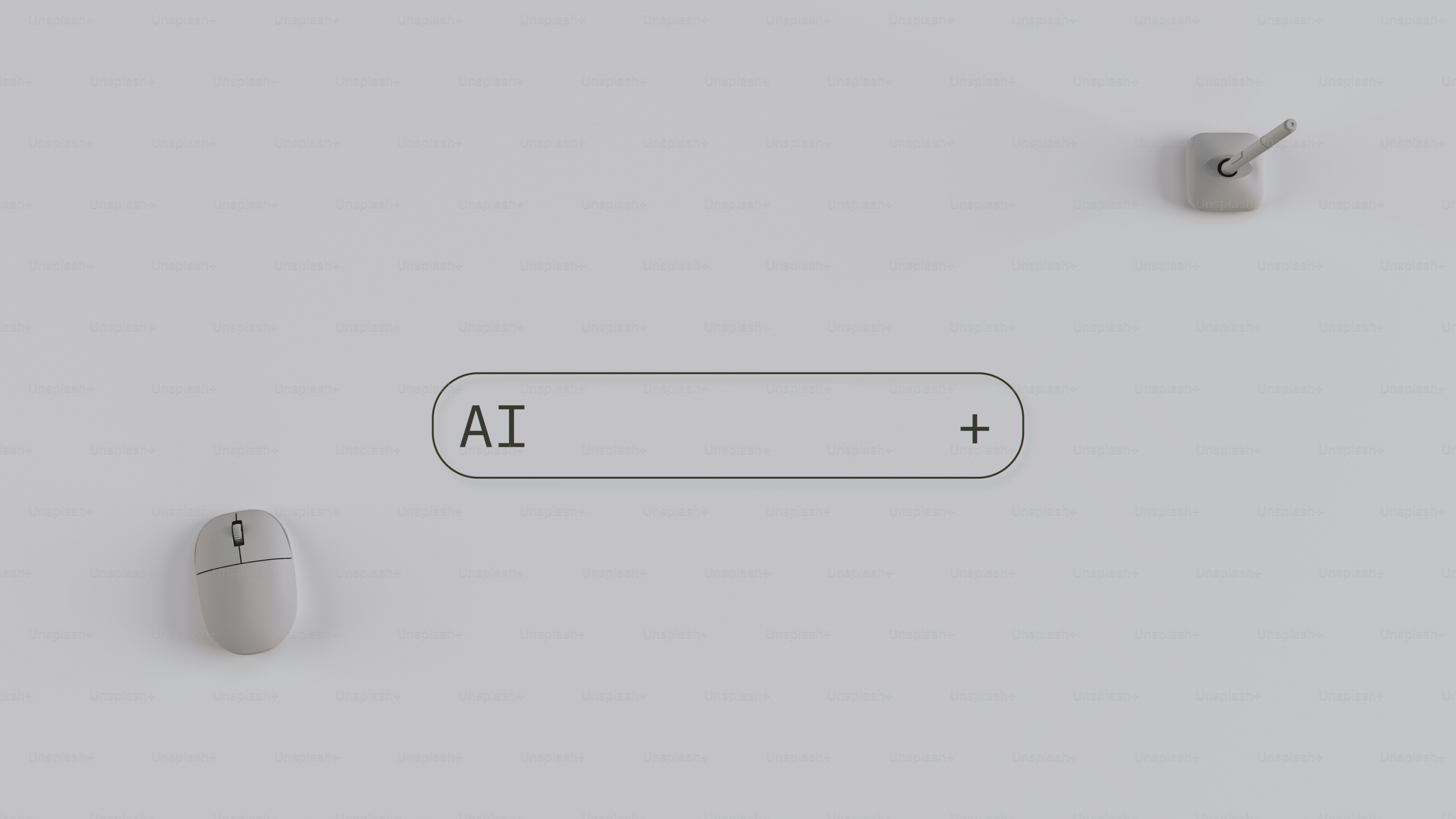 Minimal AI Simple Technology Computer Mouse Stylus Search Bar Plus Sign Gray Monochrome Abstract Concept Digital Innovation Futuristic Tech Icon Symbol 3d illustration