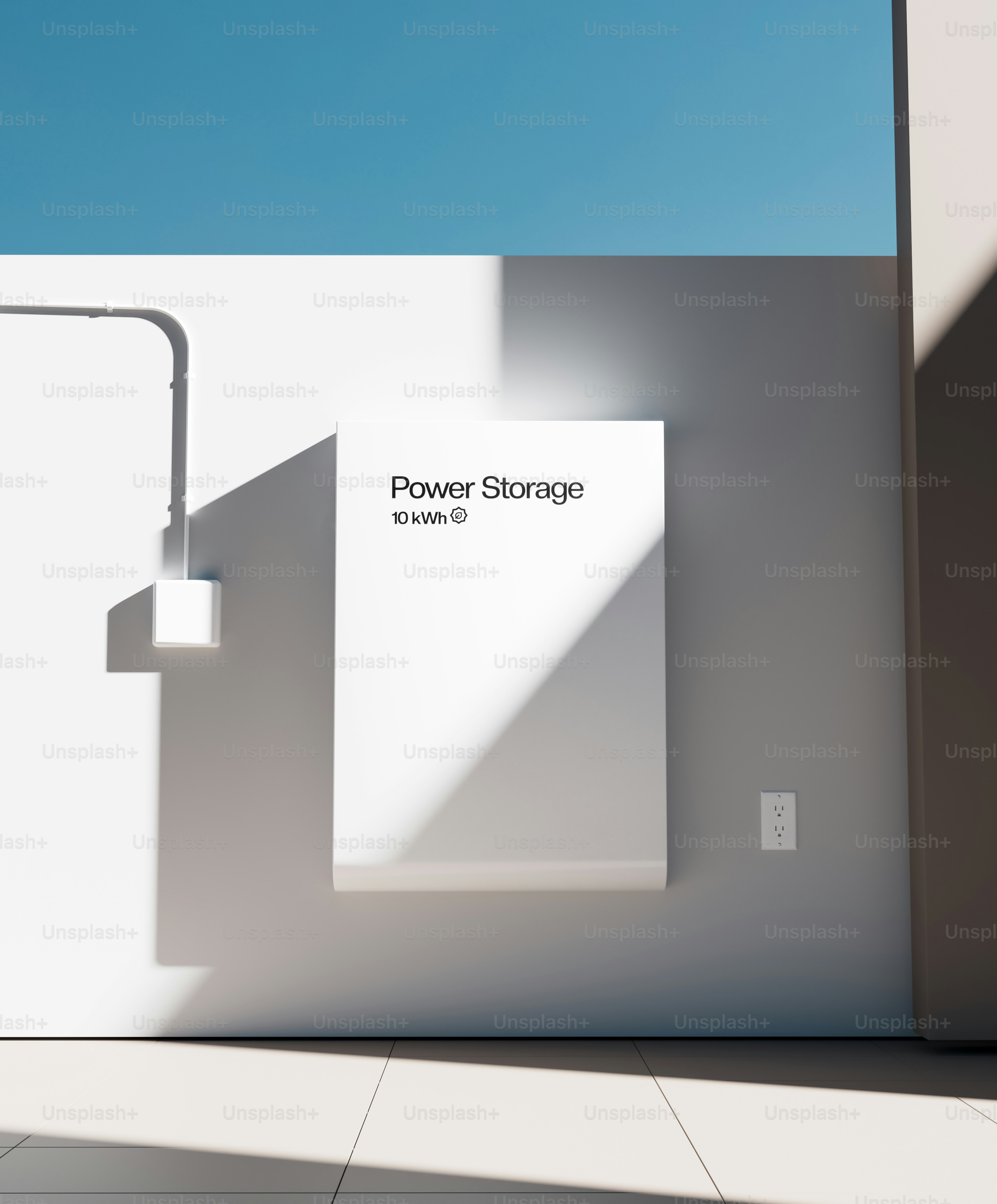 White power storage unit mounted on a wall.
