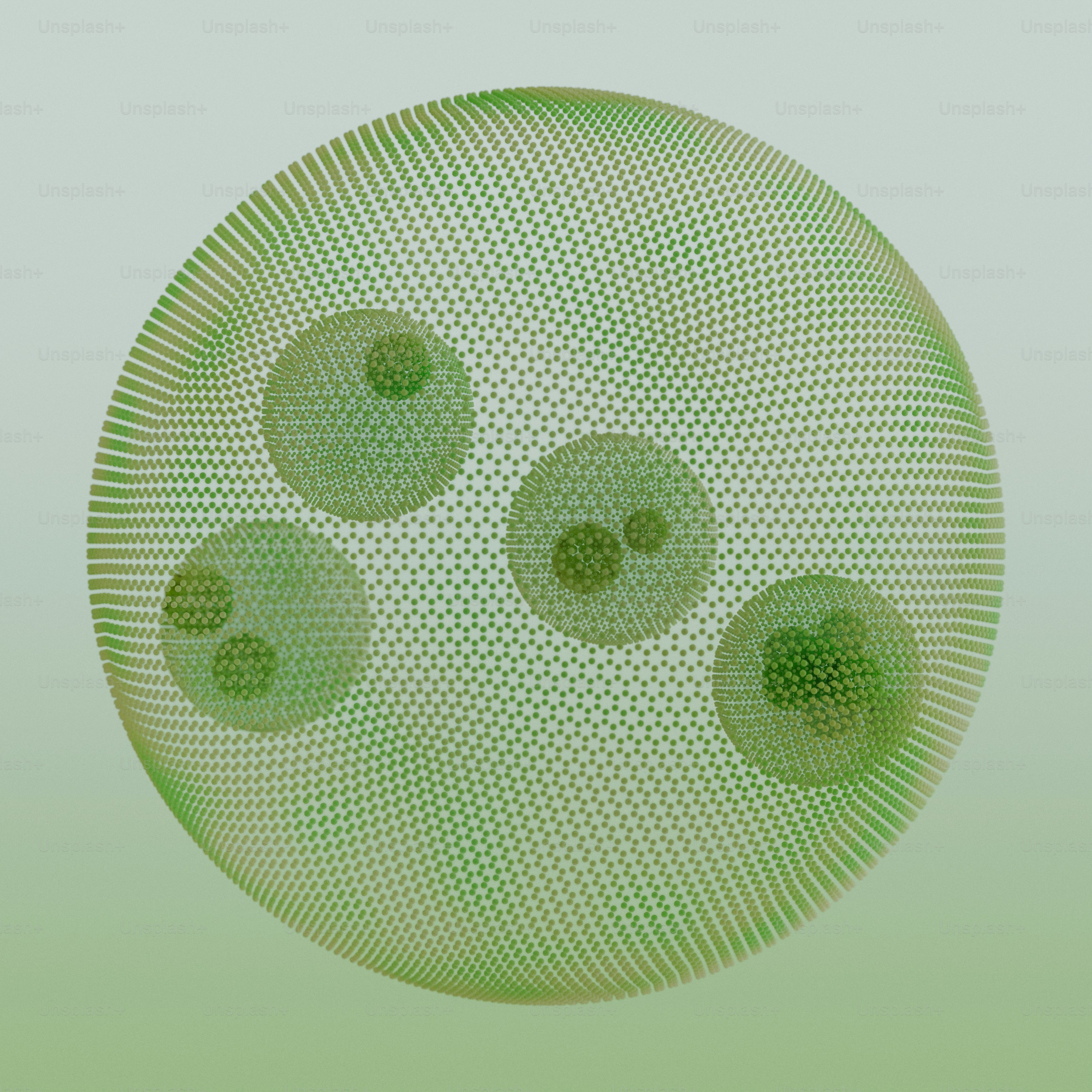 Esfera verde con estructuras circulares internas y patrón hexagonal