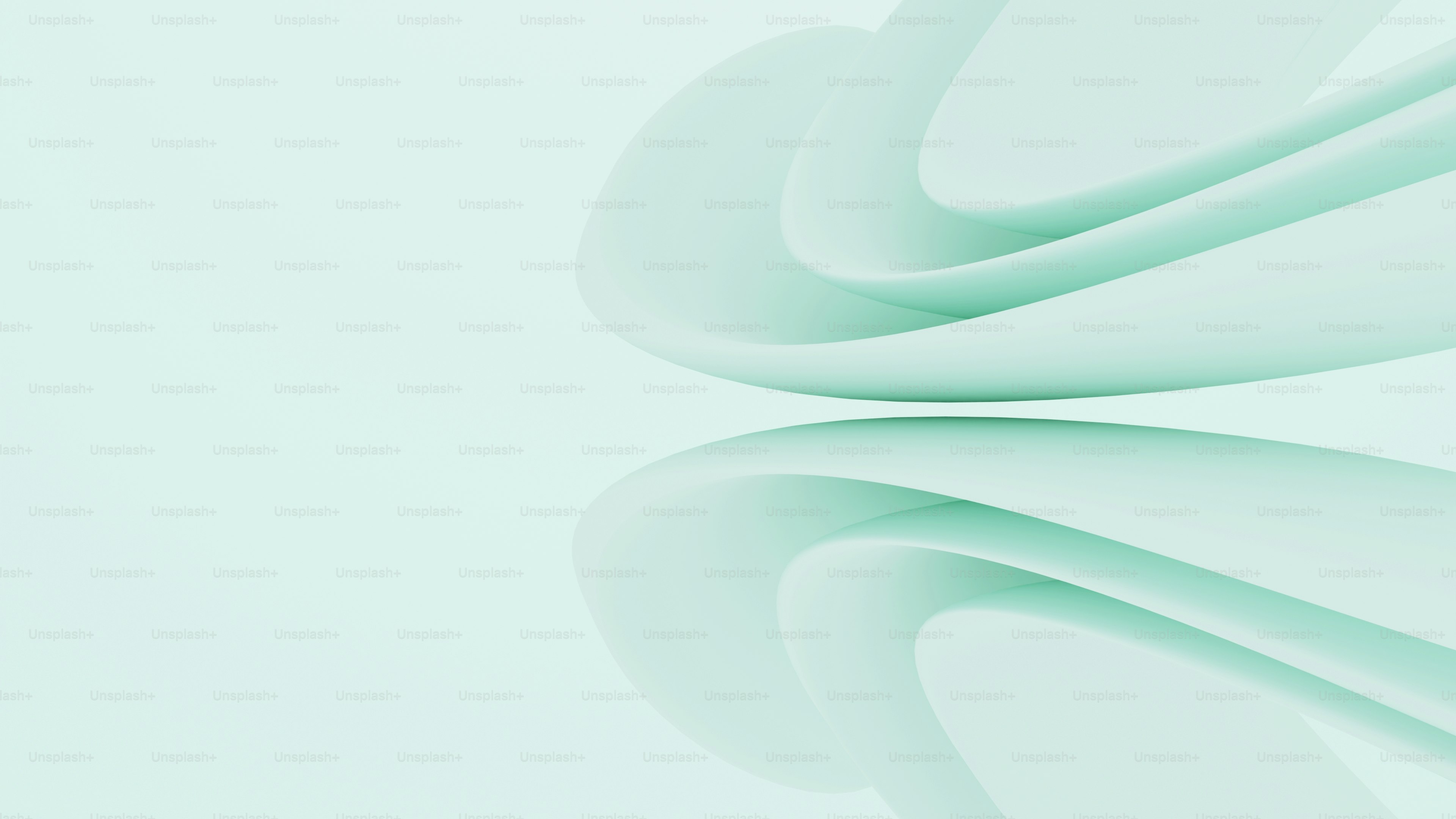 Formas curvas abstratas em verde pastel refletidas abaixo