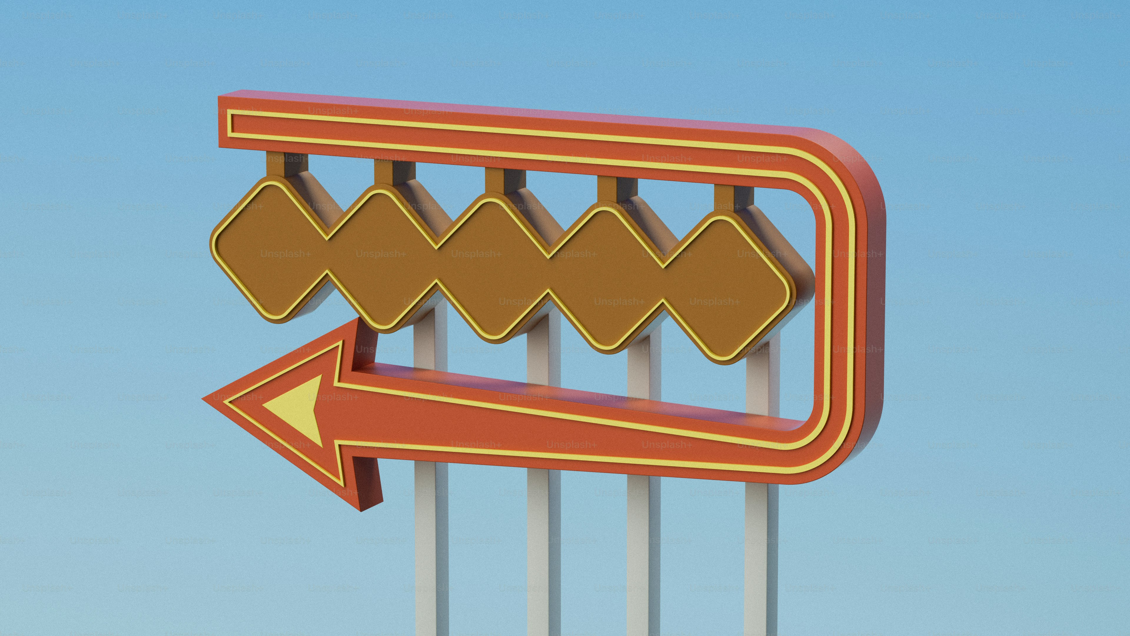 Panneau rétro en bord de route avec des losanges et des flèches.