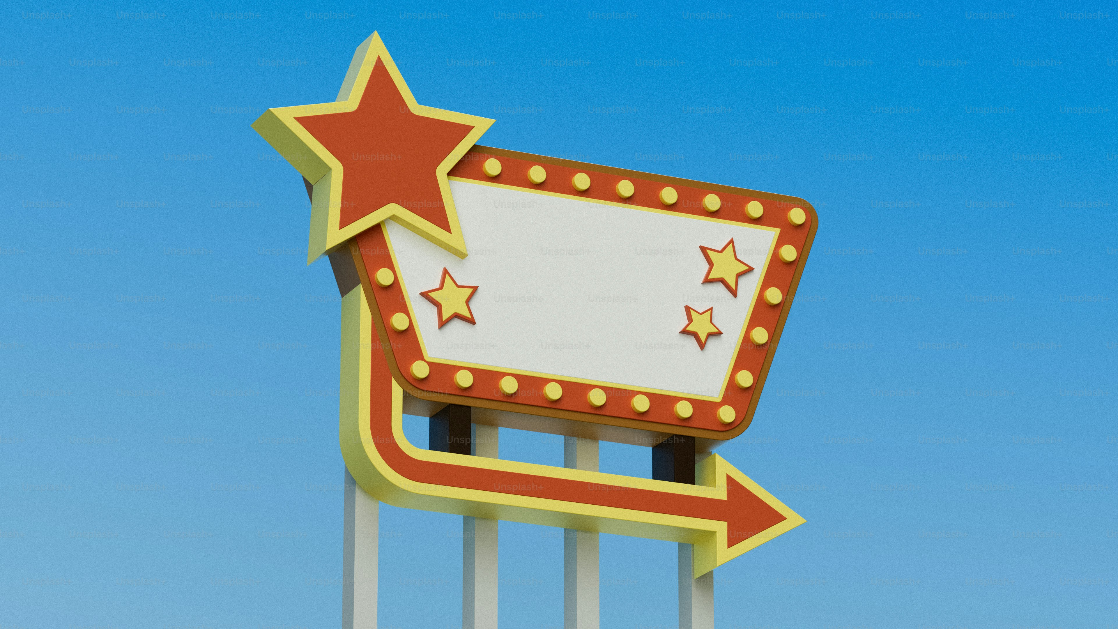 Enseigne rétro avec des étoiles sur un ciel bleu