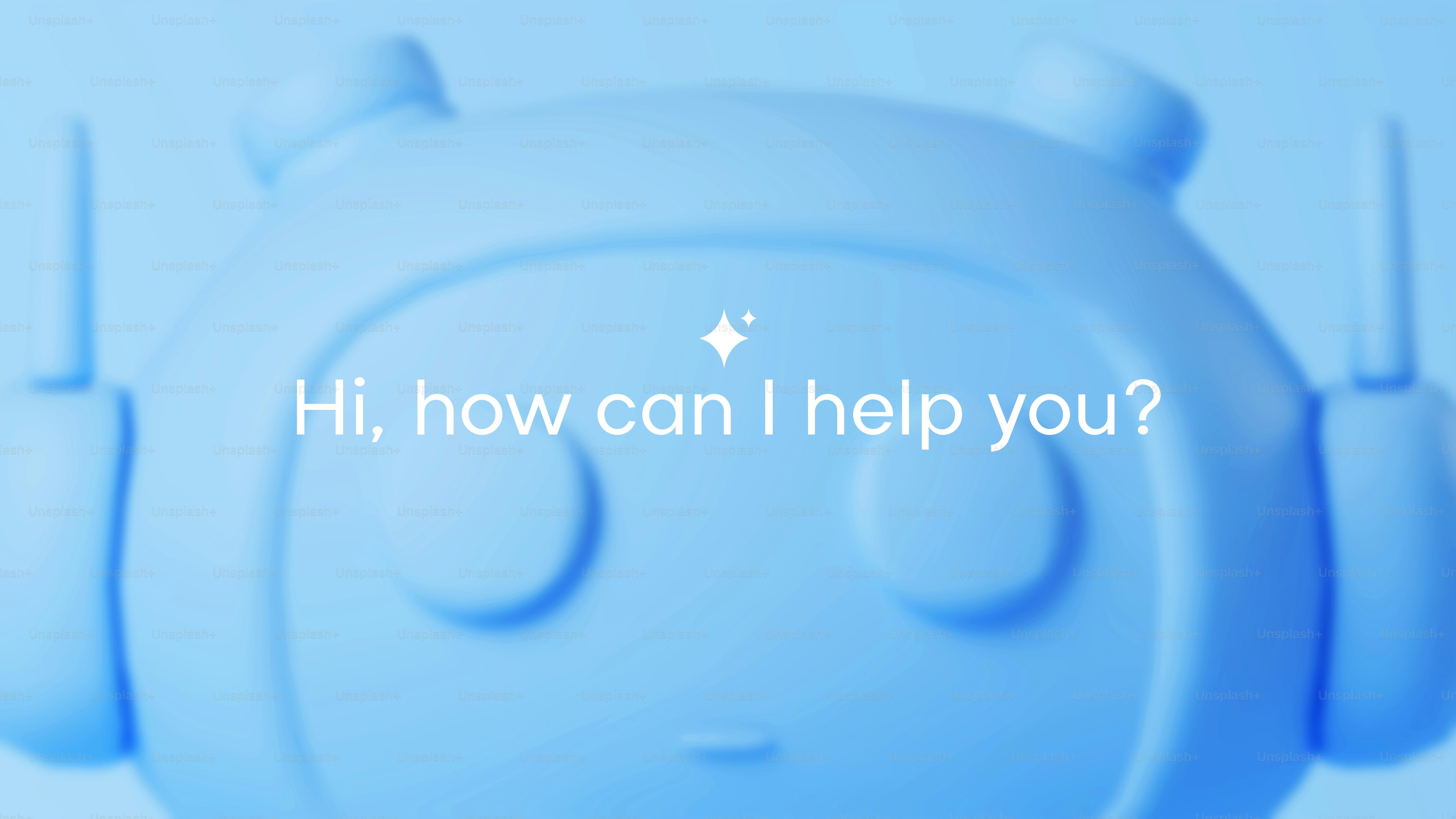 Robot biru dengan headphone bertanya bagaimana hal itu bisa membantu.