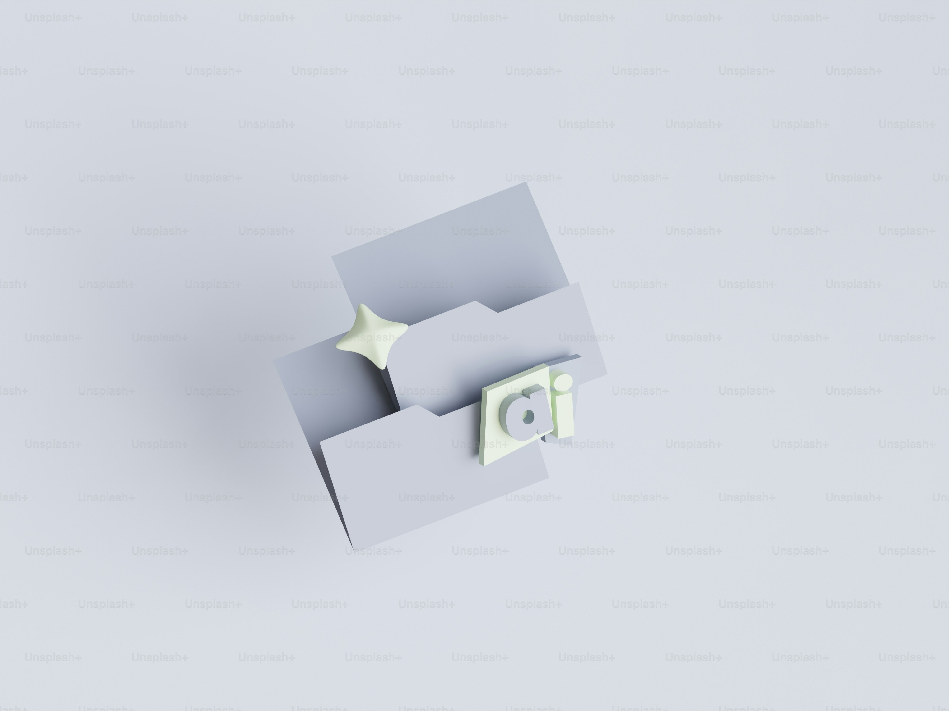 Una composición minimalista de carpetas grises con un icono de cámara.