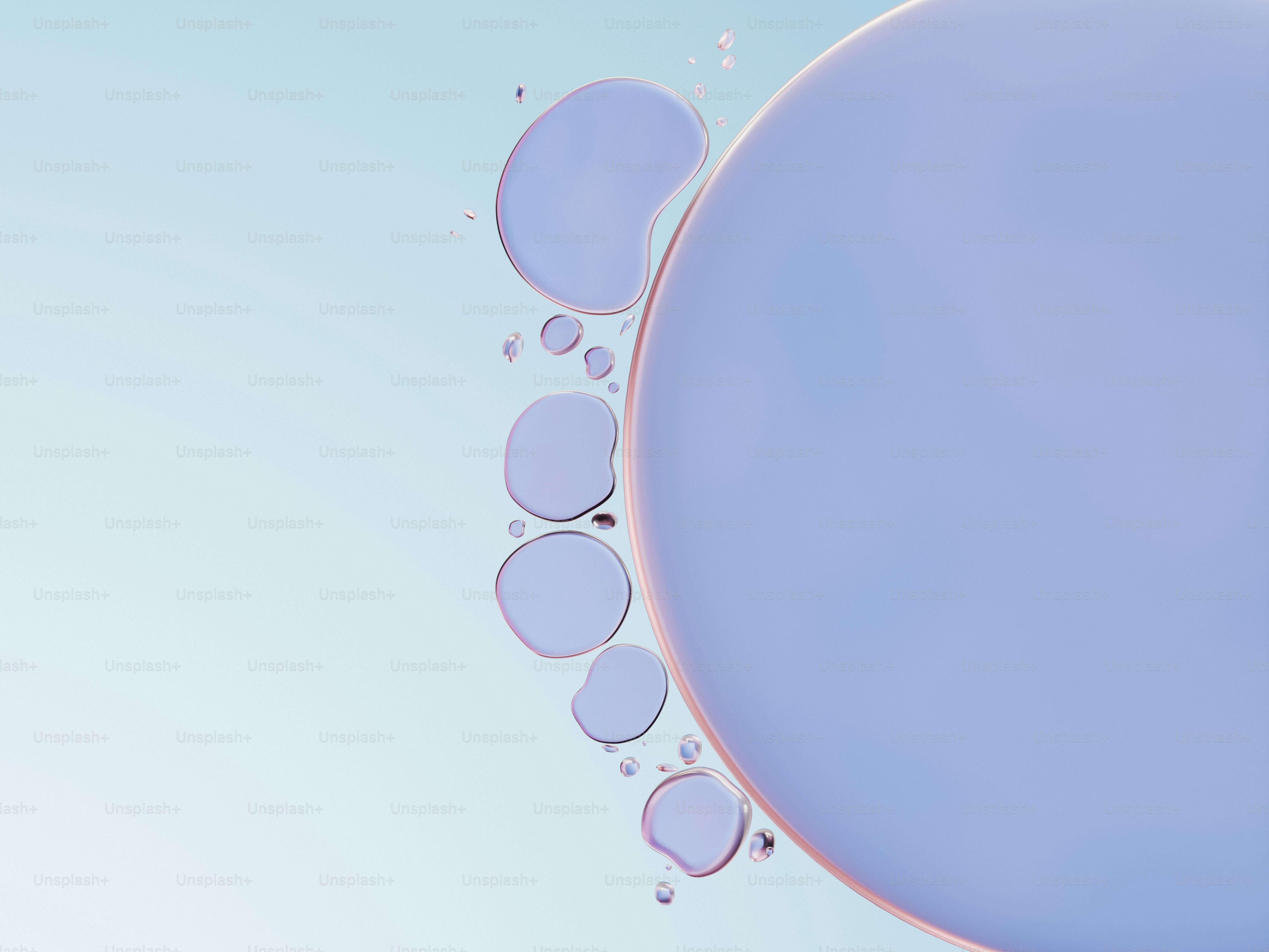 Close-up of abstract purple bubbles against a light blue background