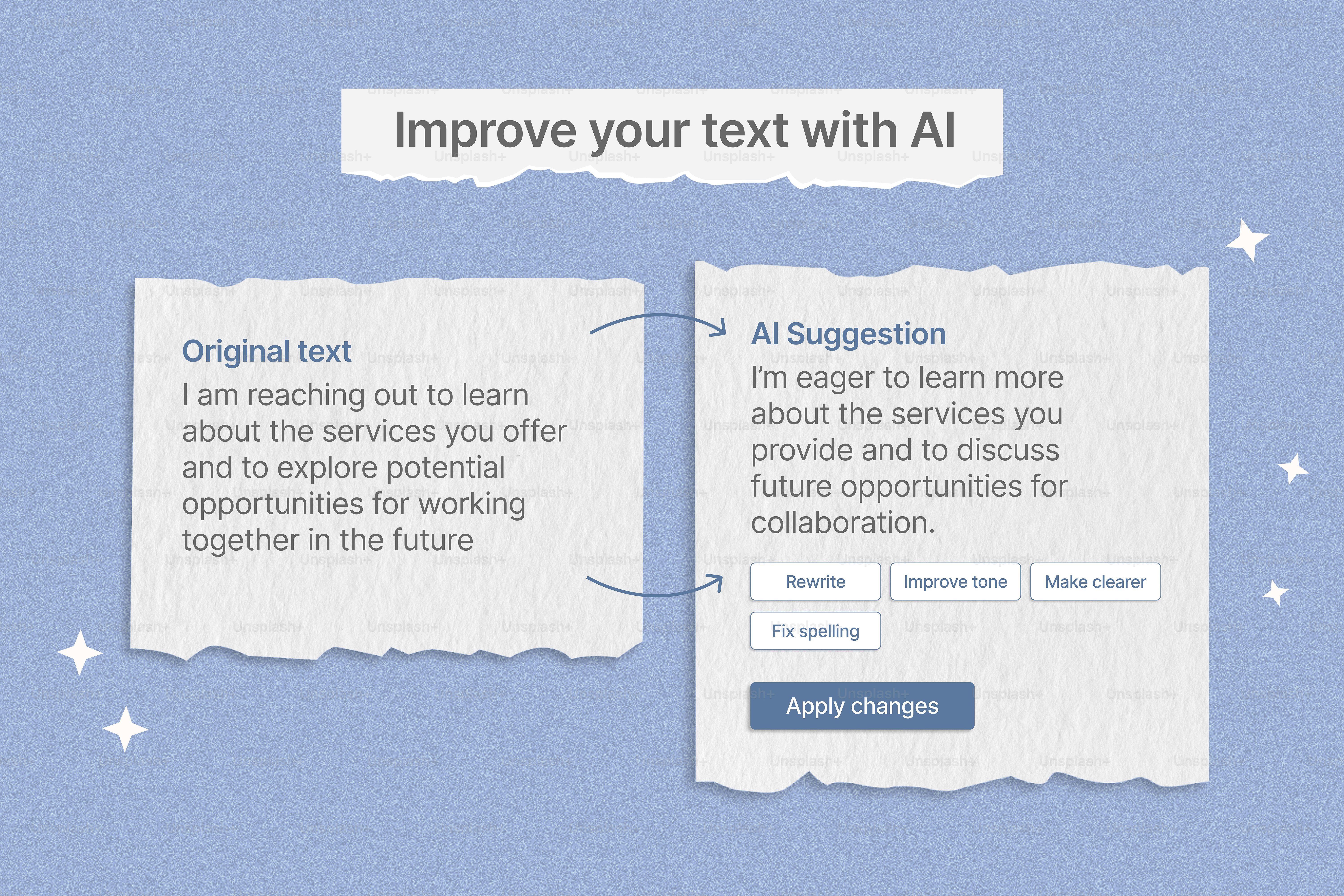 Ai improves original text with suggestions and suggestions