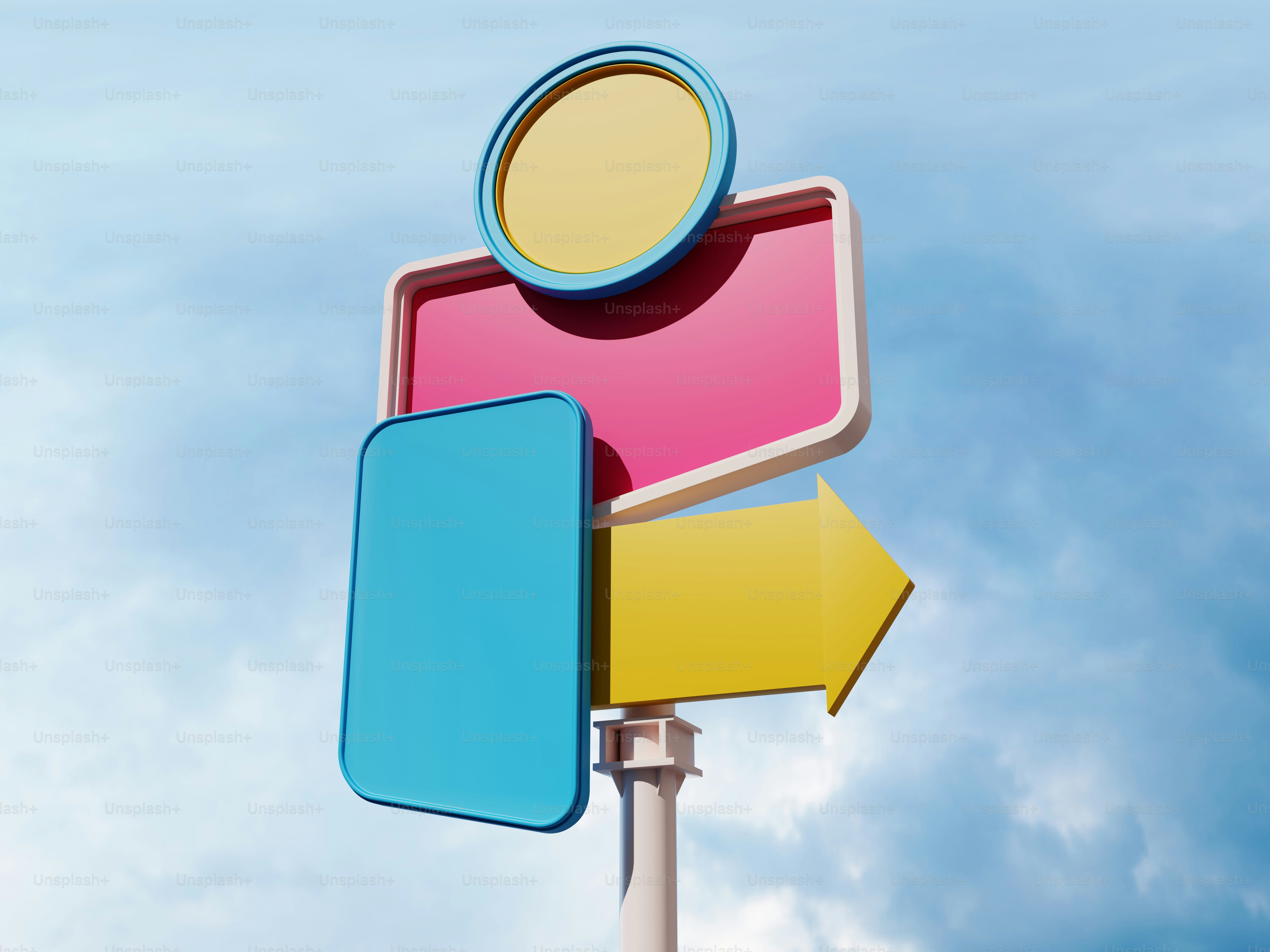 Retro roadside sign with blue and pink panels photo – 3d render Image ...