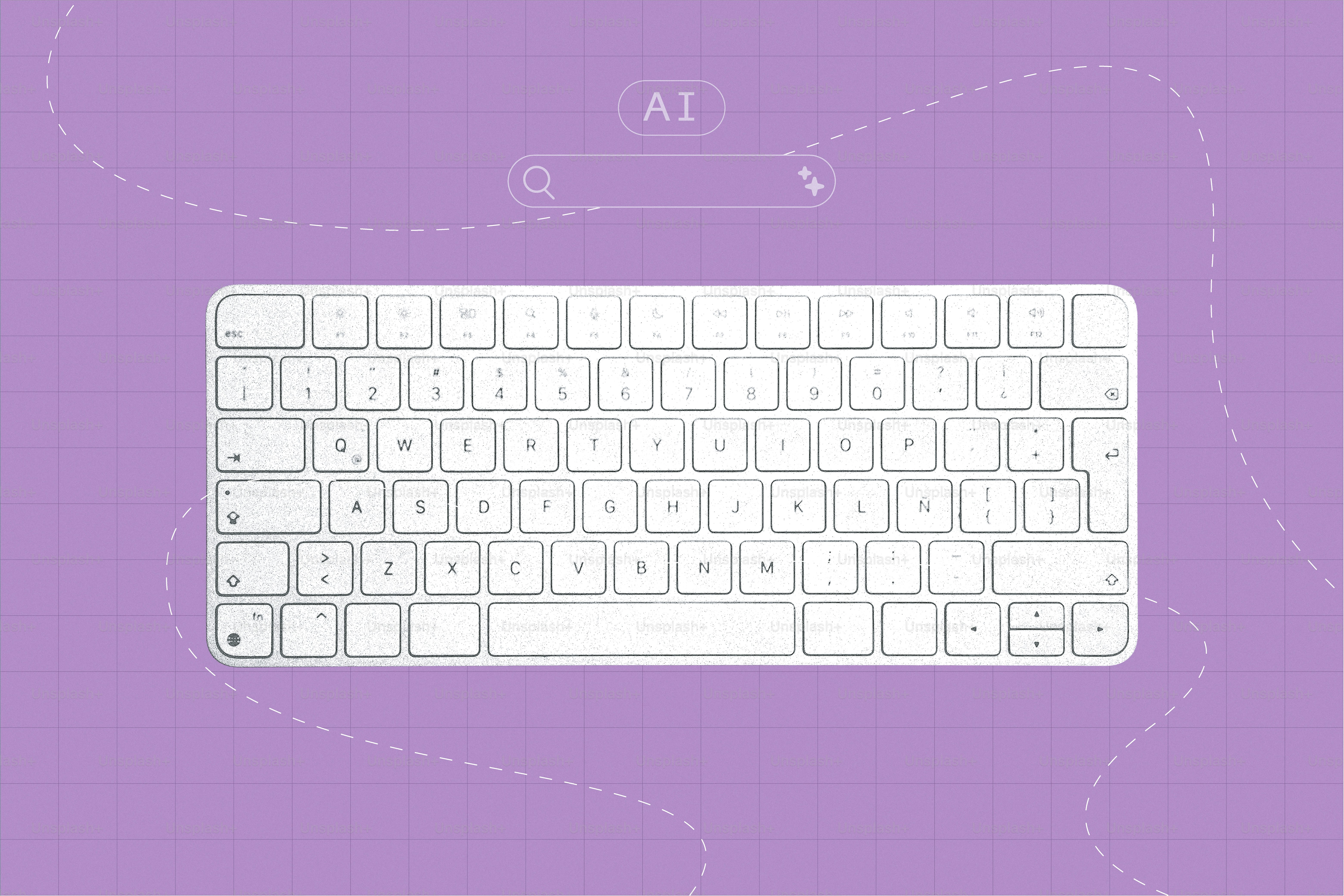 AI-powered search concept with keyboard and search bar