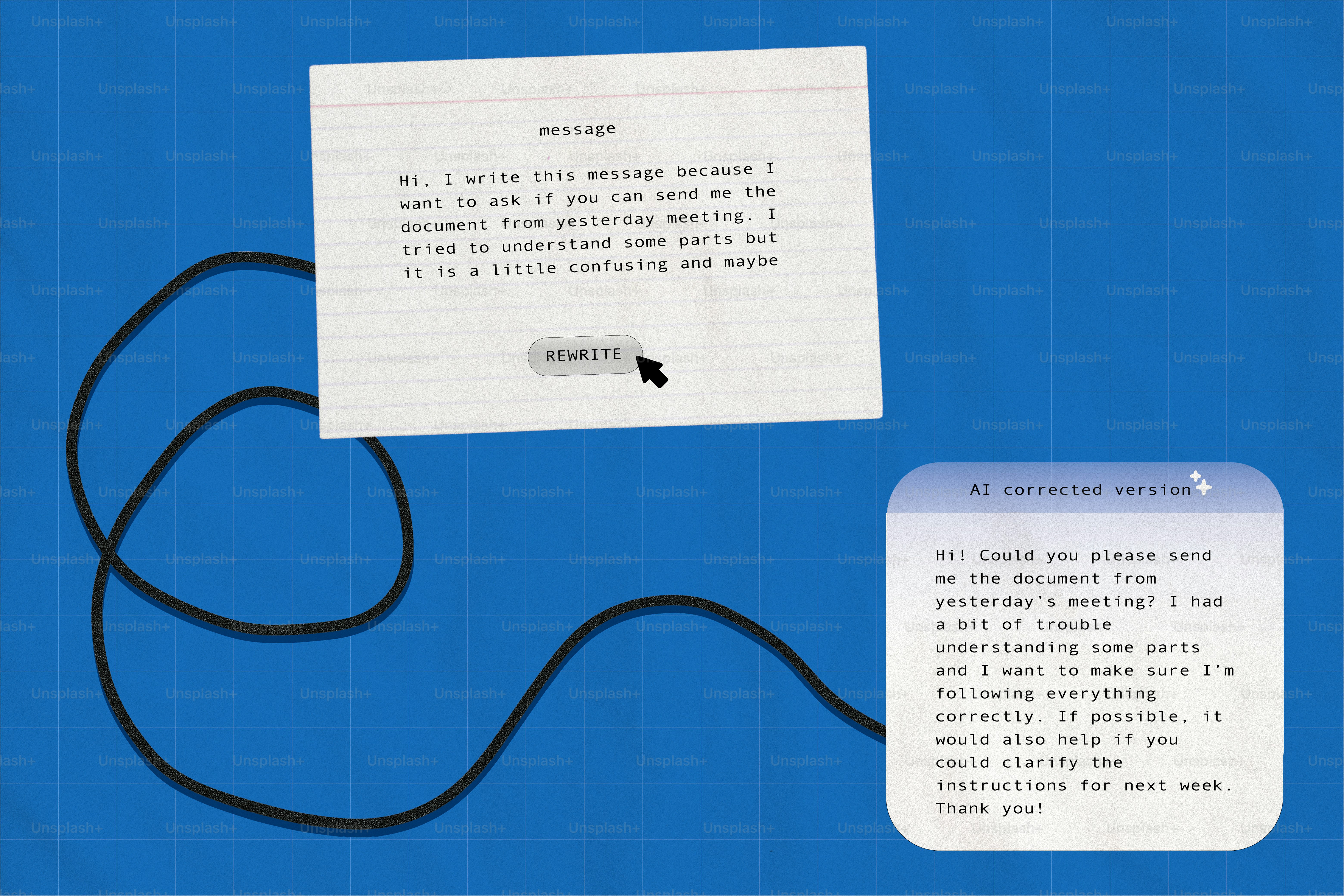 Two messages on a blueprint background