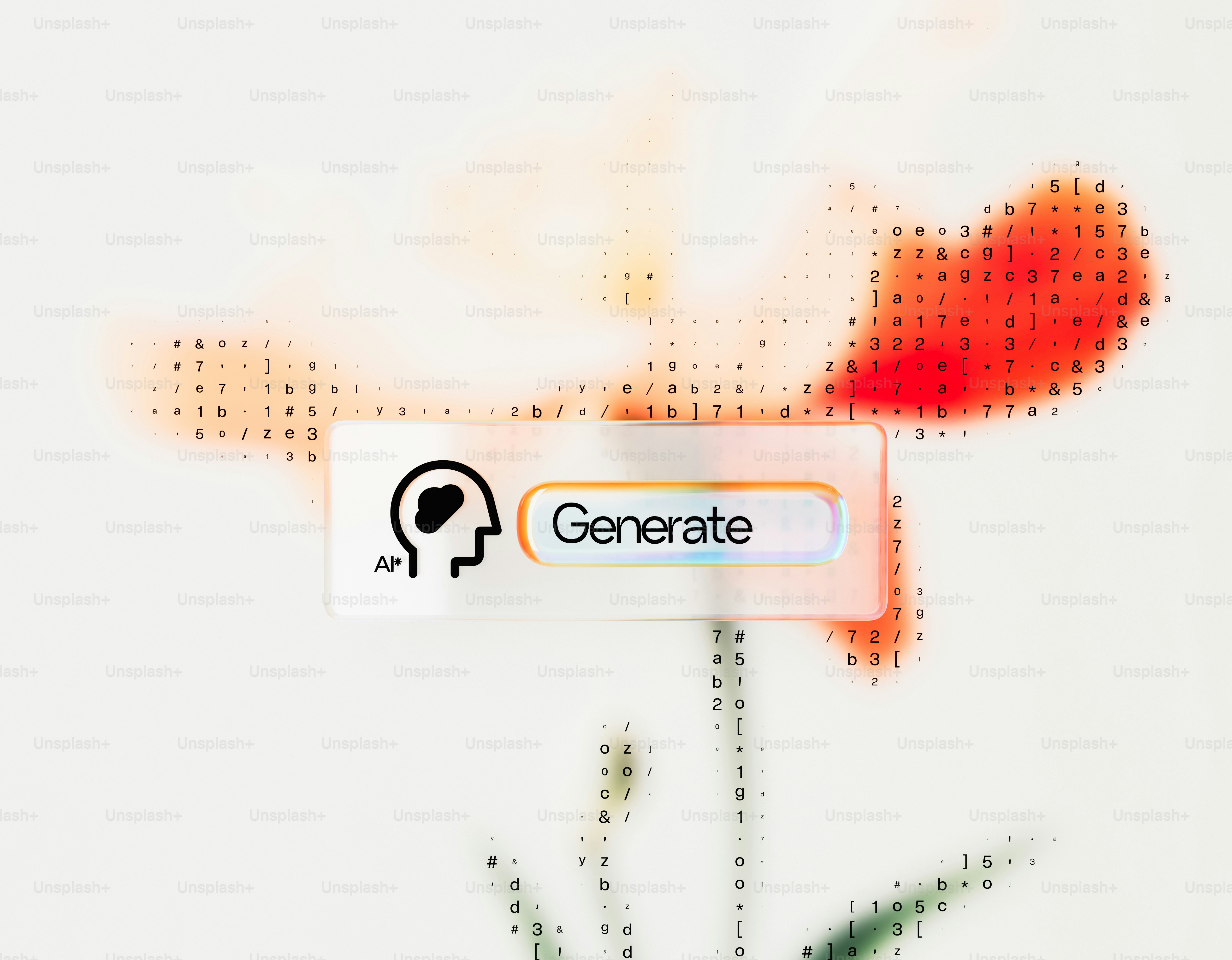 Abstraktes Design mit einem Kopf-Symbol und einem Generier-Button