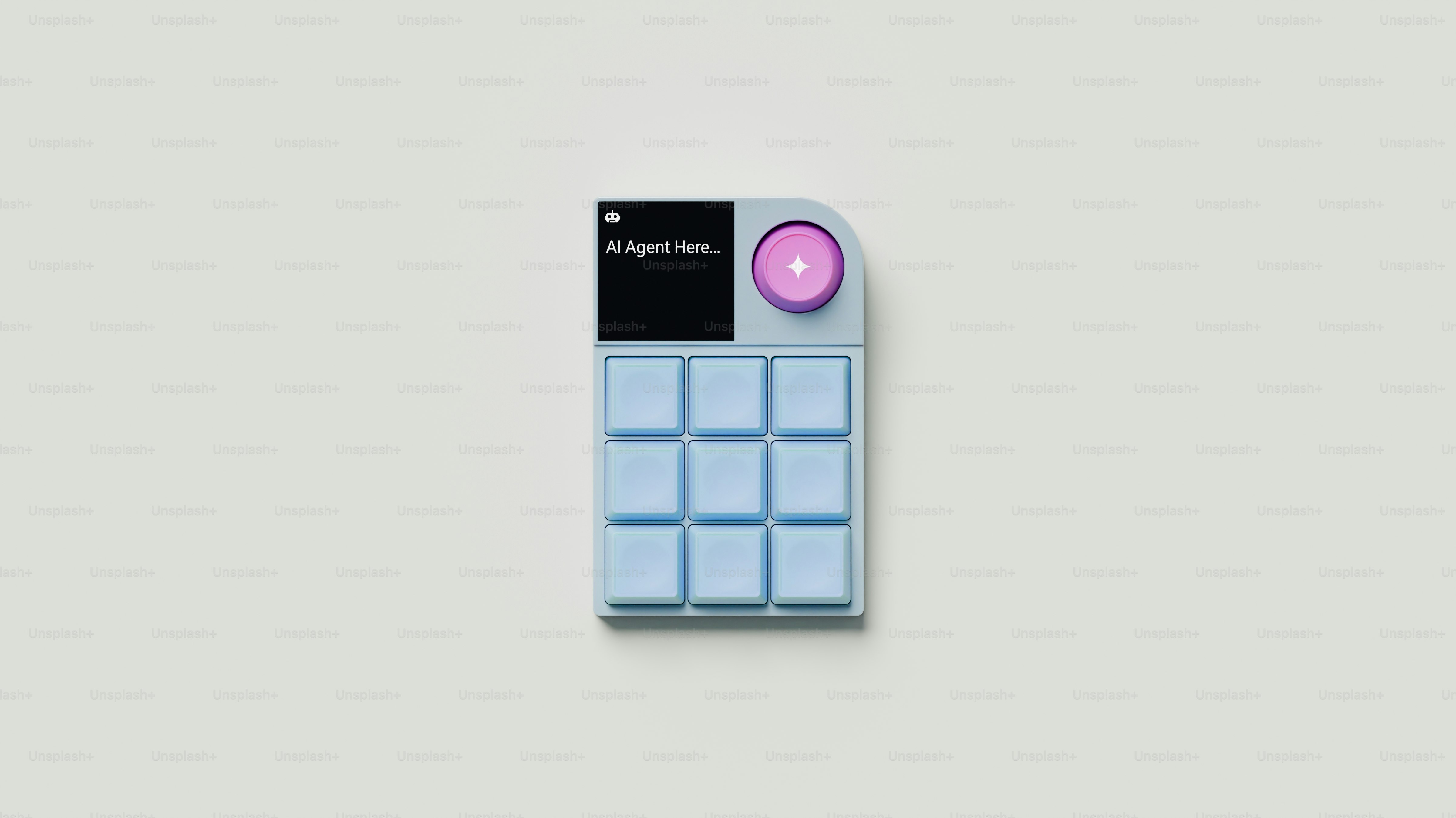 A light blue electronic device with buttons and screen. photo ...