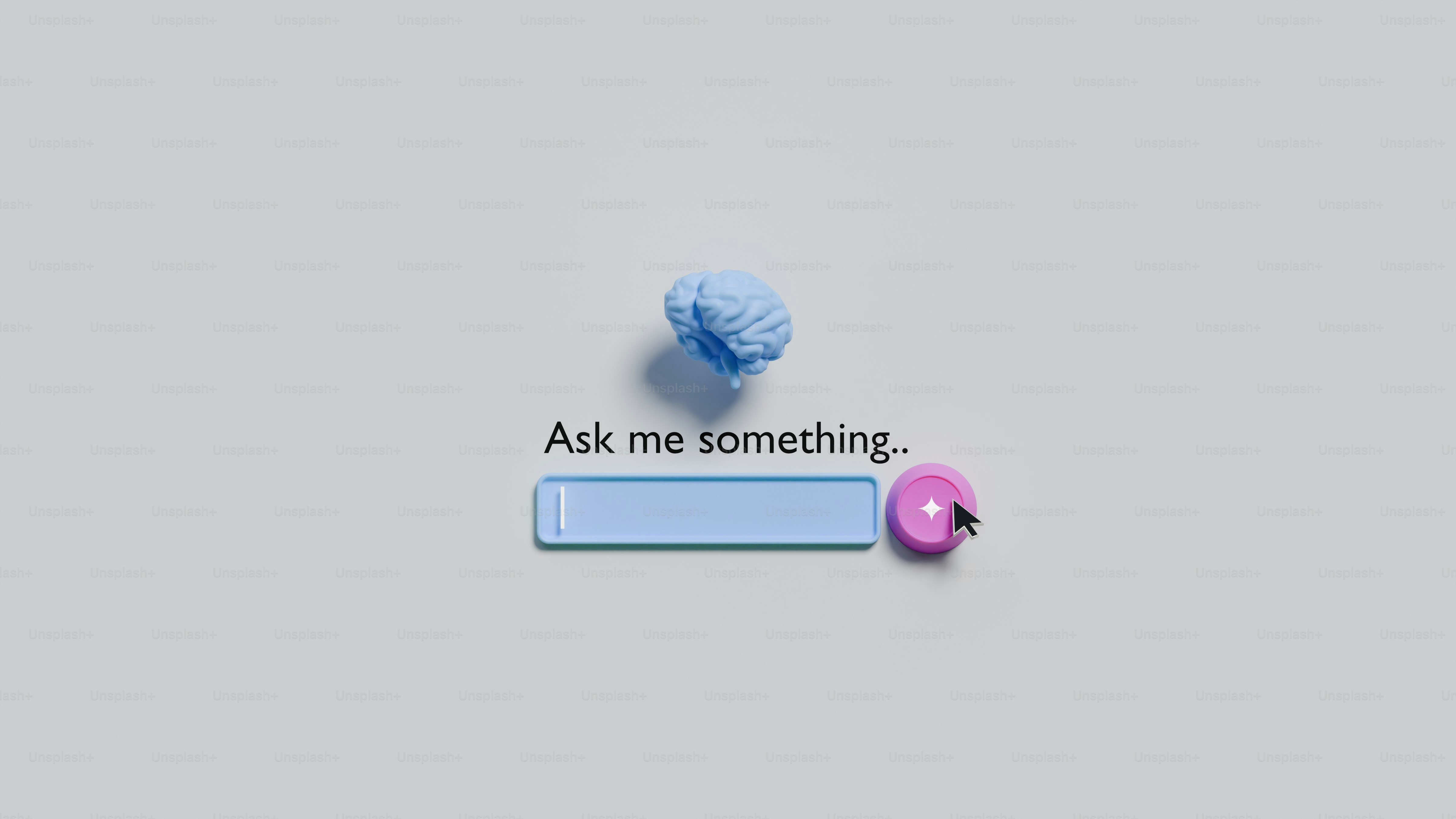 A blue brain icon above a search bar with text.