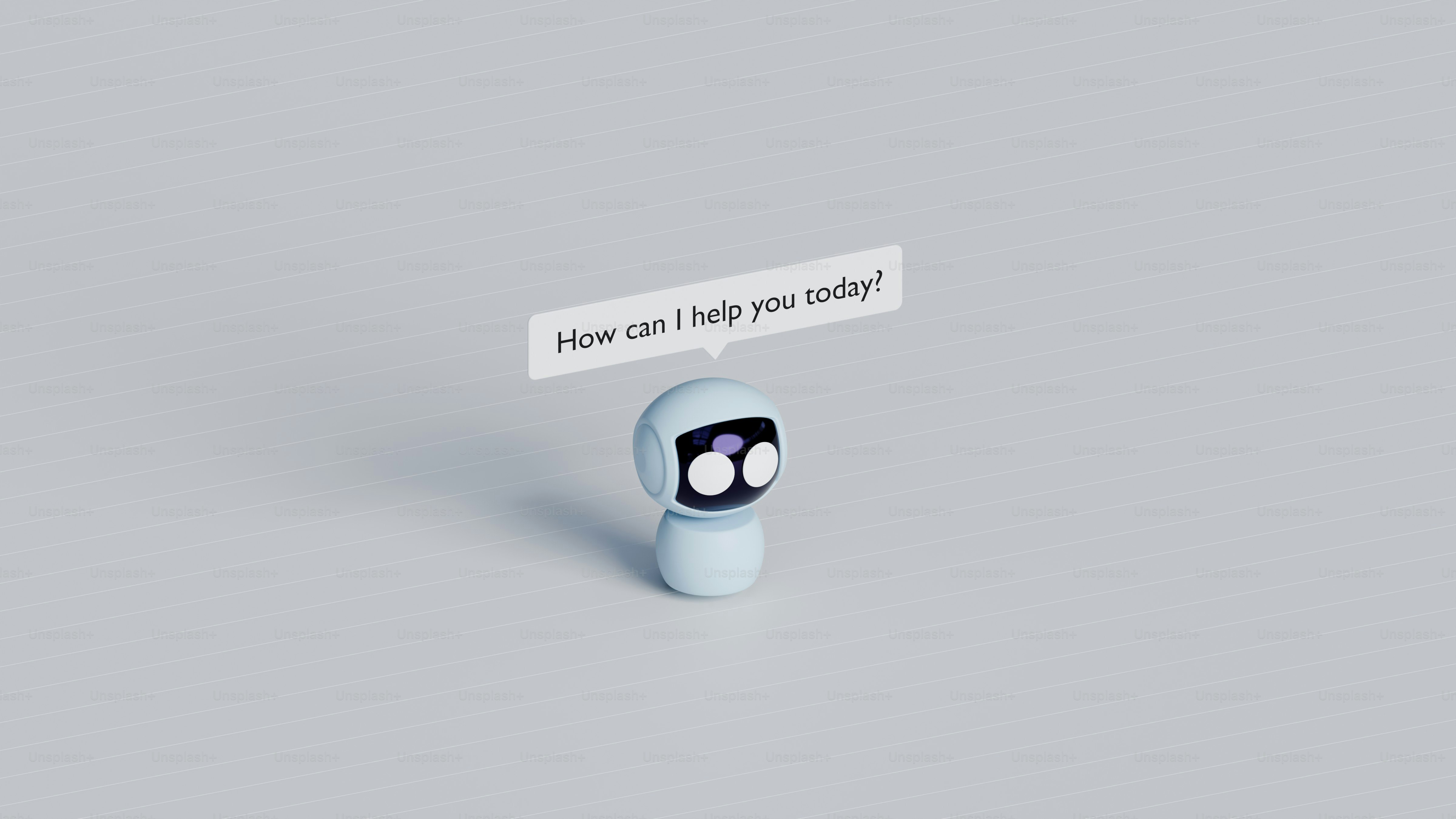 A small robot asks "how can i help you today?"