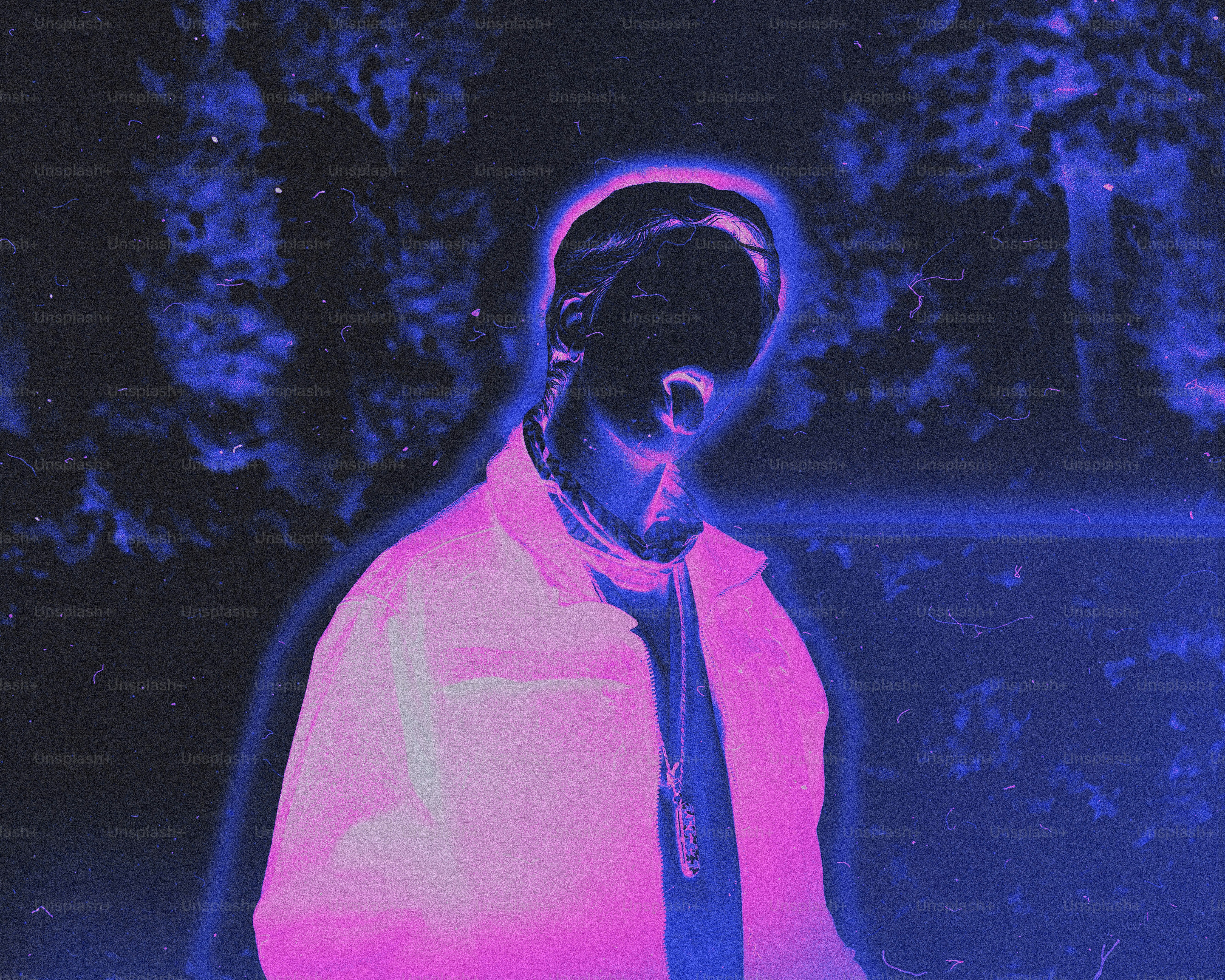 Man in jacket with vibrant neon glow