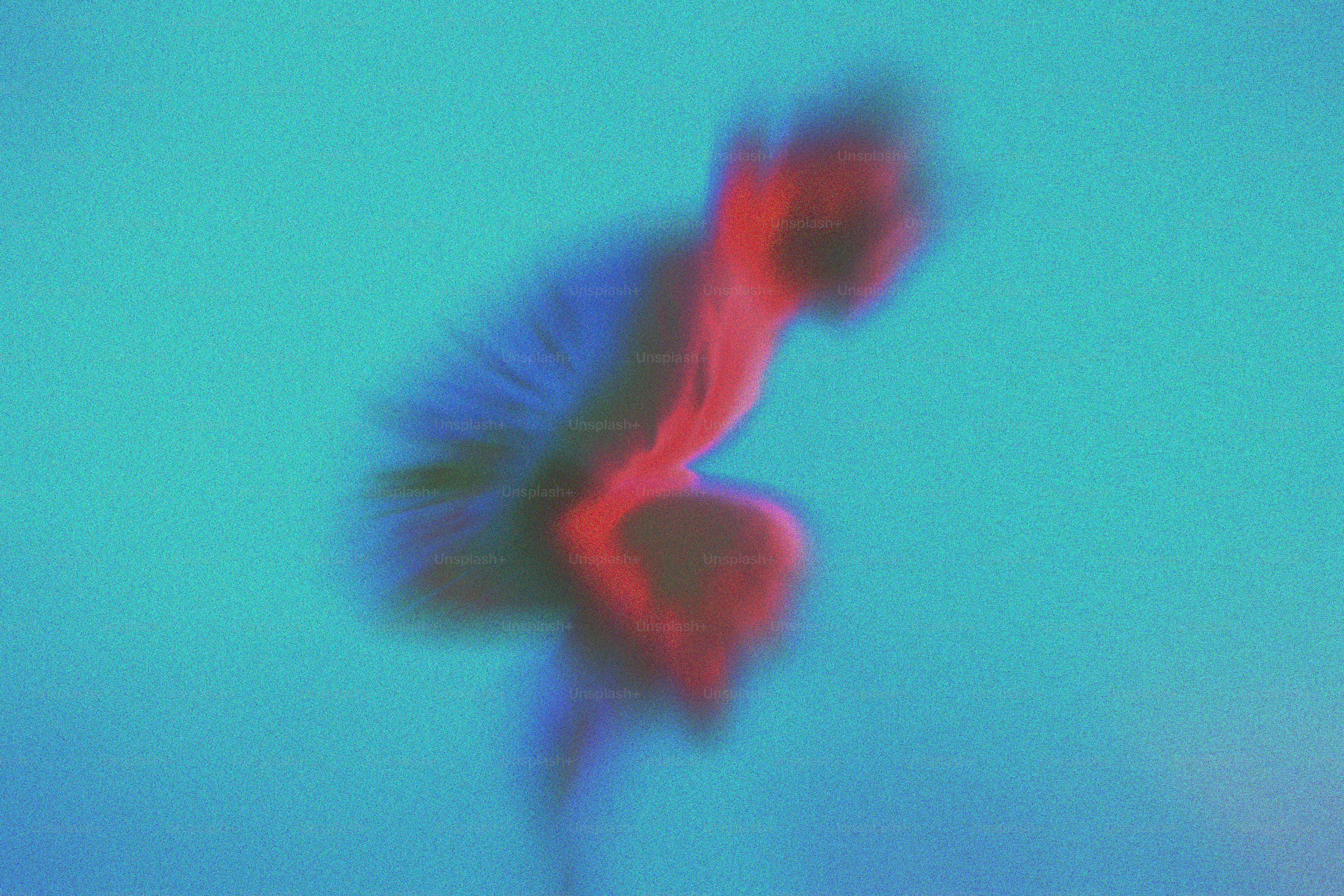 Abstract figure in red and blue hues