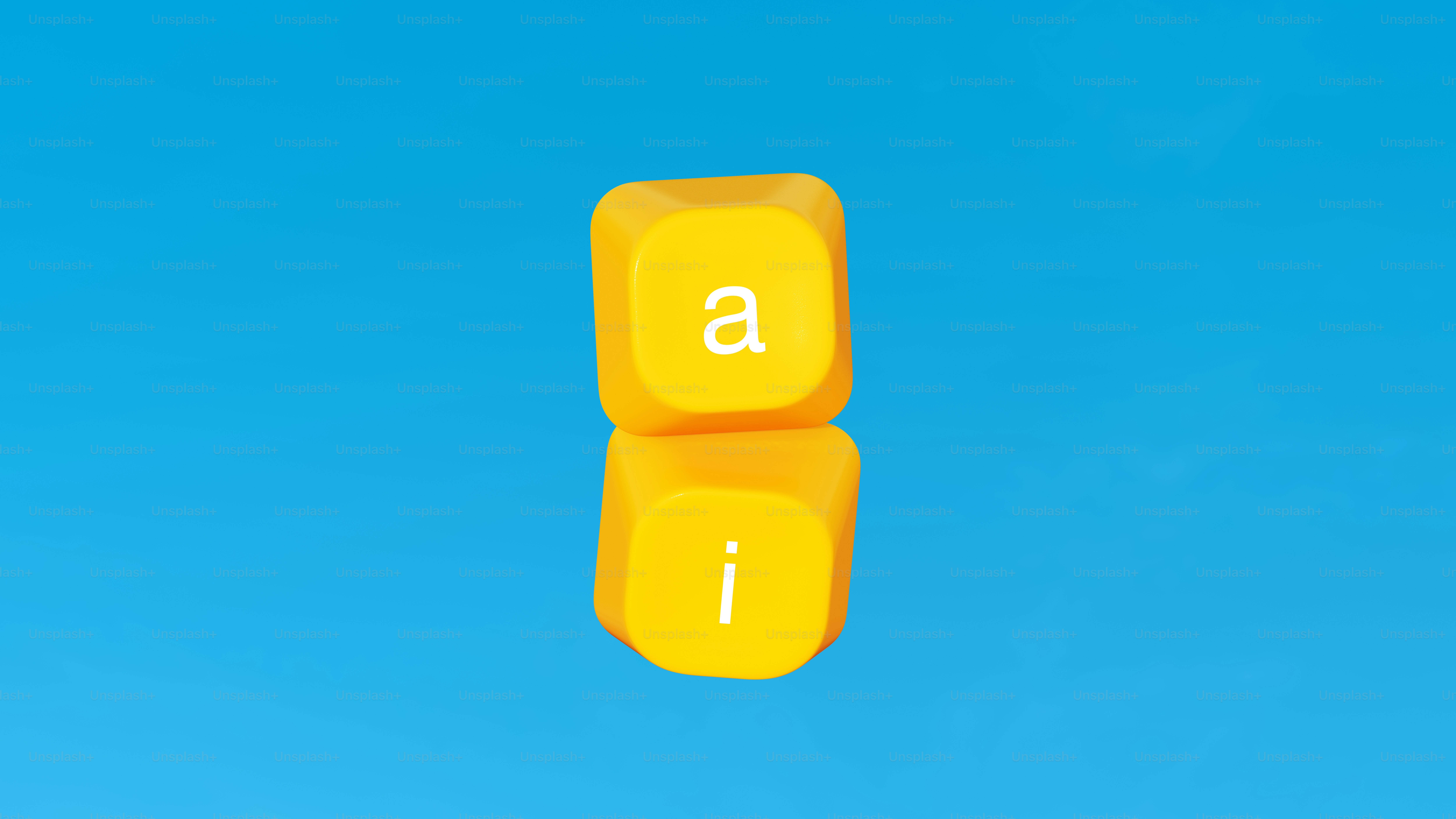 黄色い立方体が2つあり、文字はaとiです