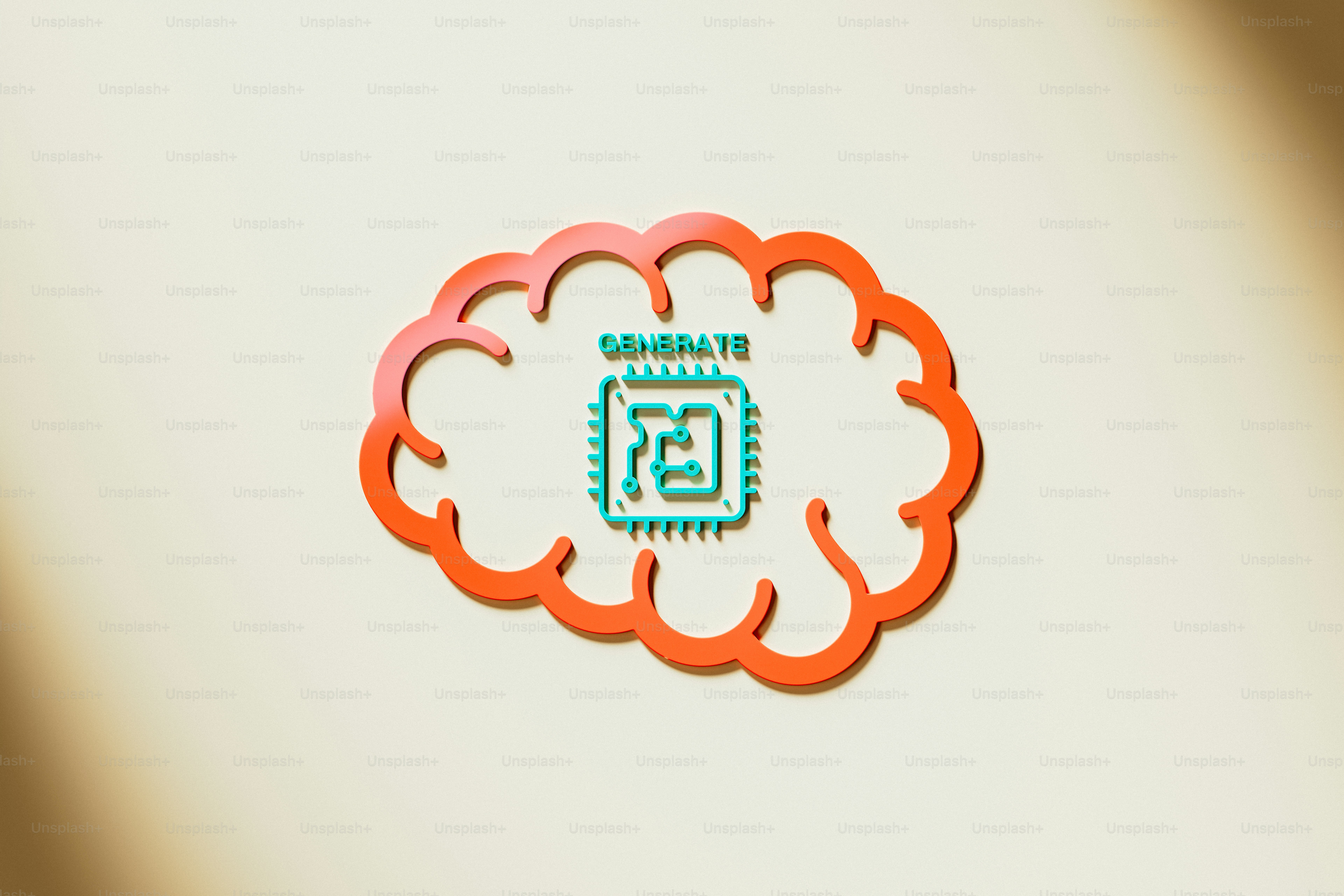 Contour orange du cerveau avec puce informatique à l’intérieur