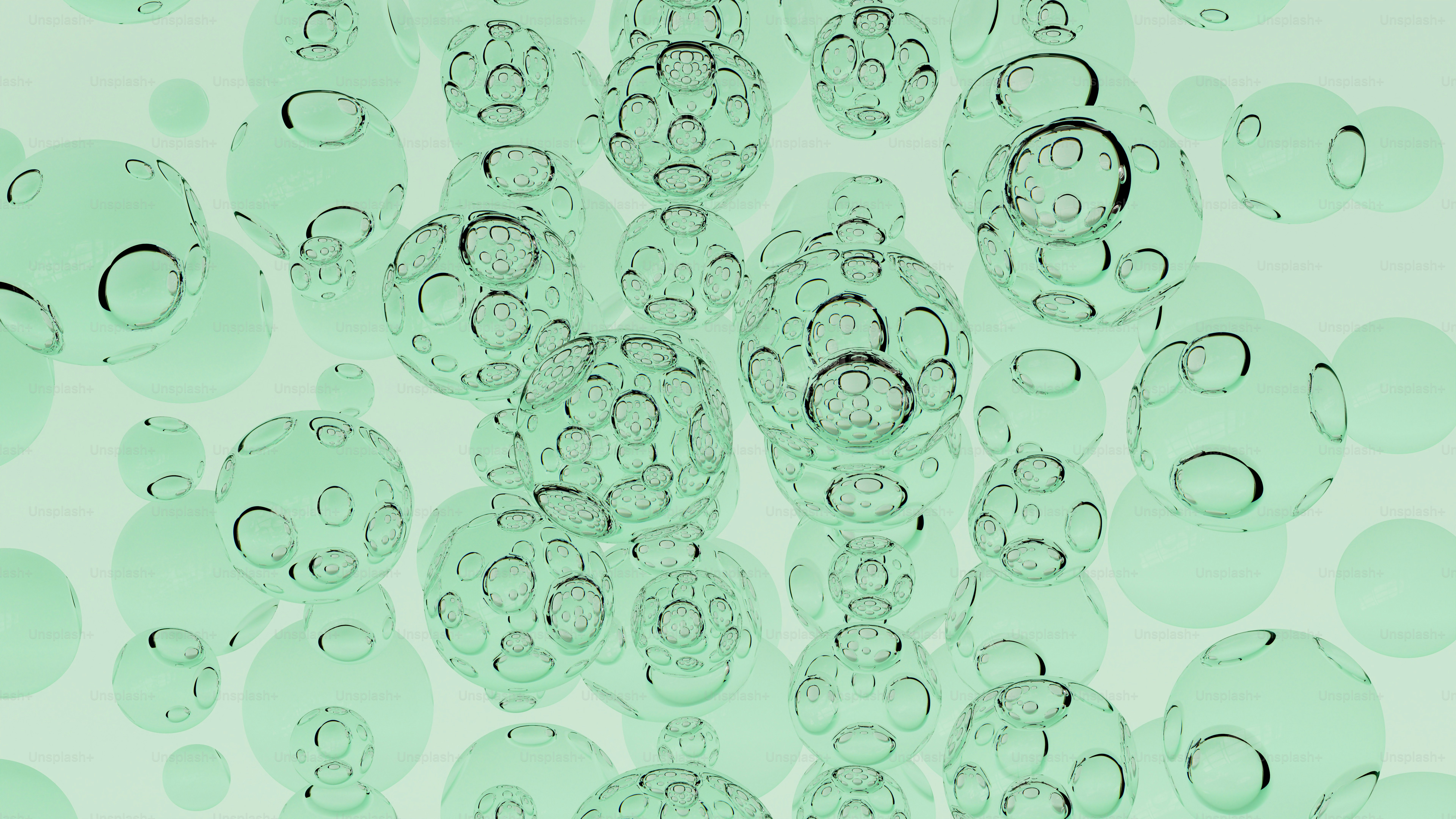 Fondo abstracto de esferas translúcidas con estructuras internas.