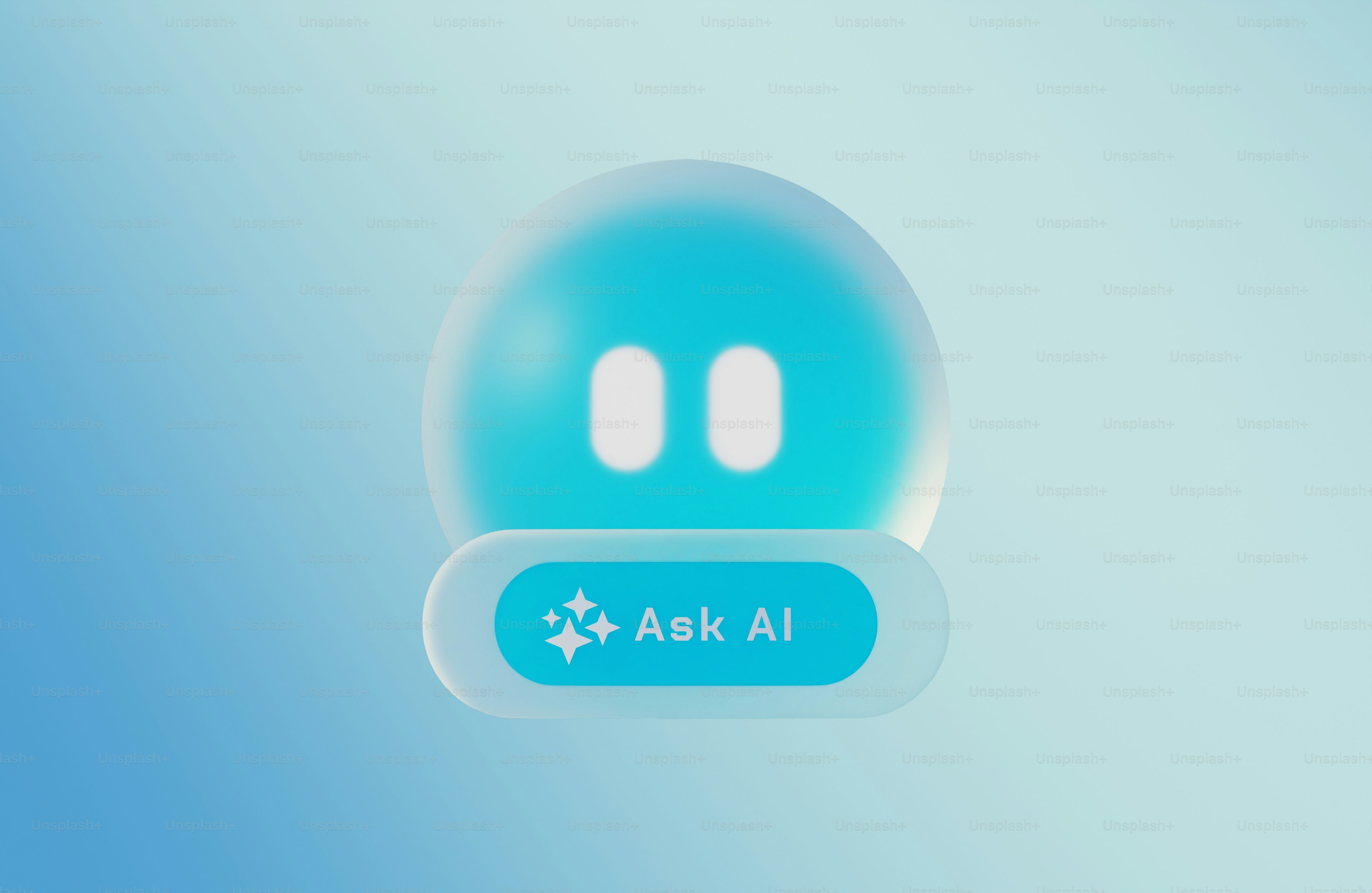 Ein Cartoon-Roboter mit einem Knopf, auf dem 'ask ai' steht.
