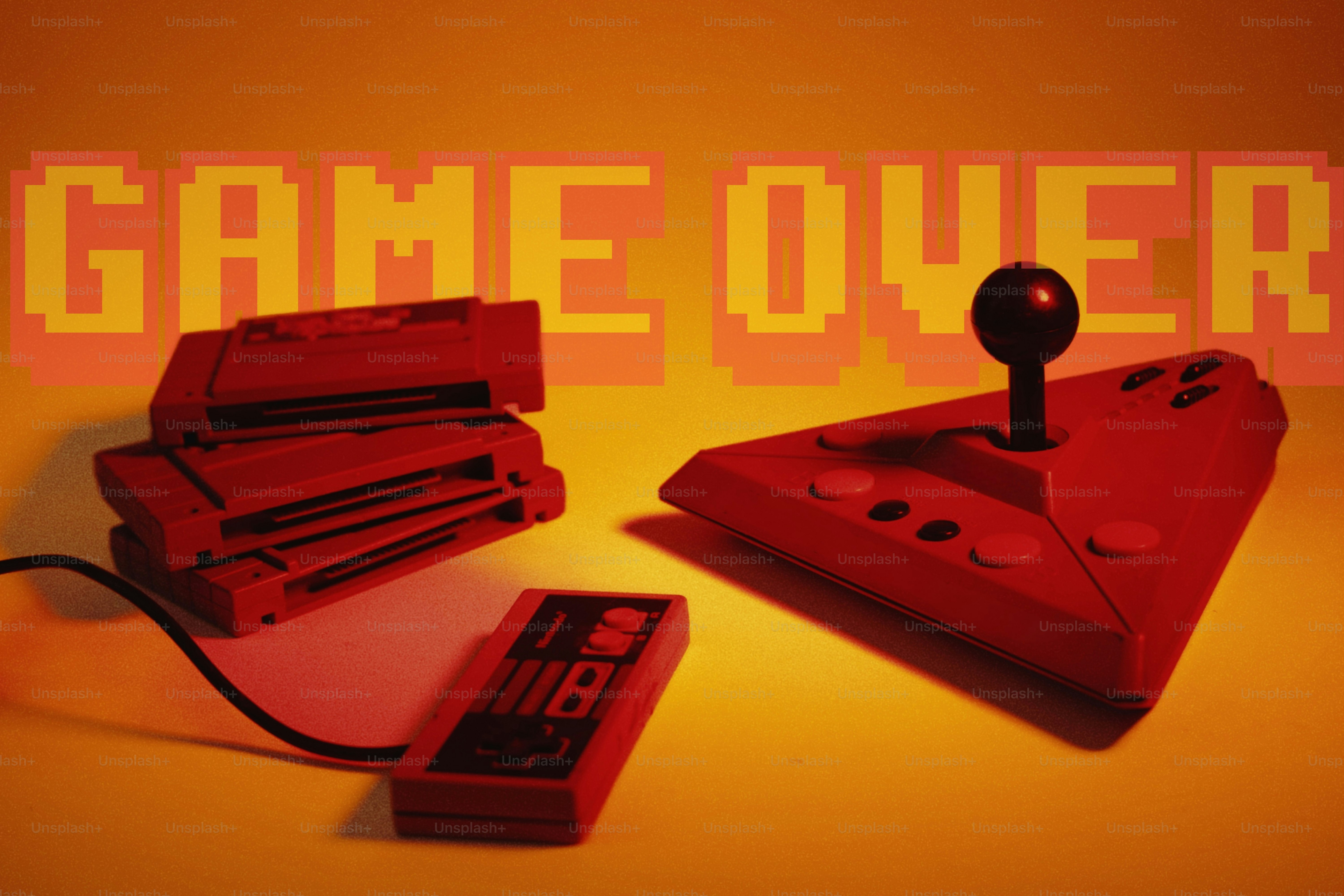 Pengontrol video game retro, joystick, dan kartrid