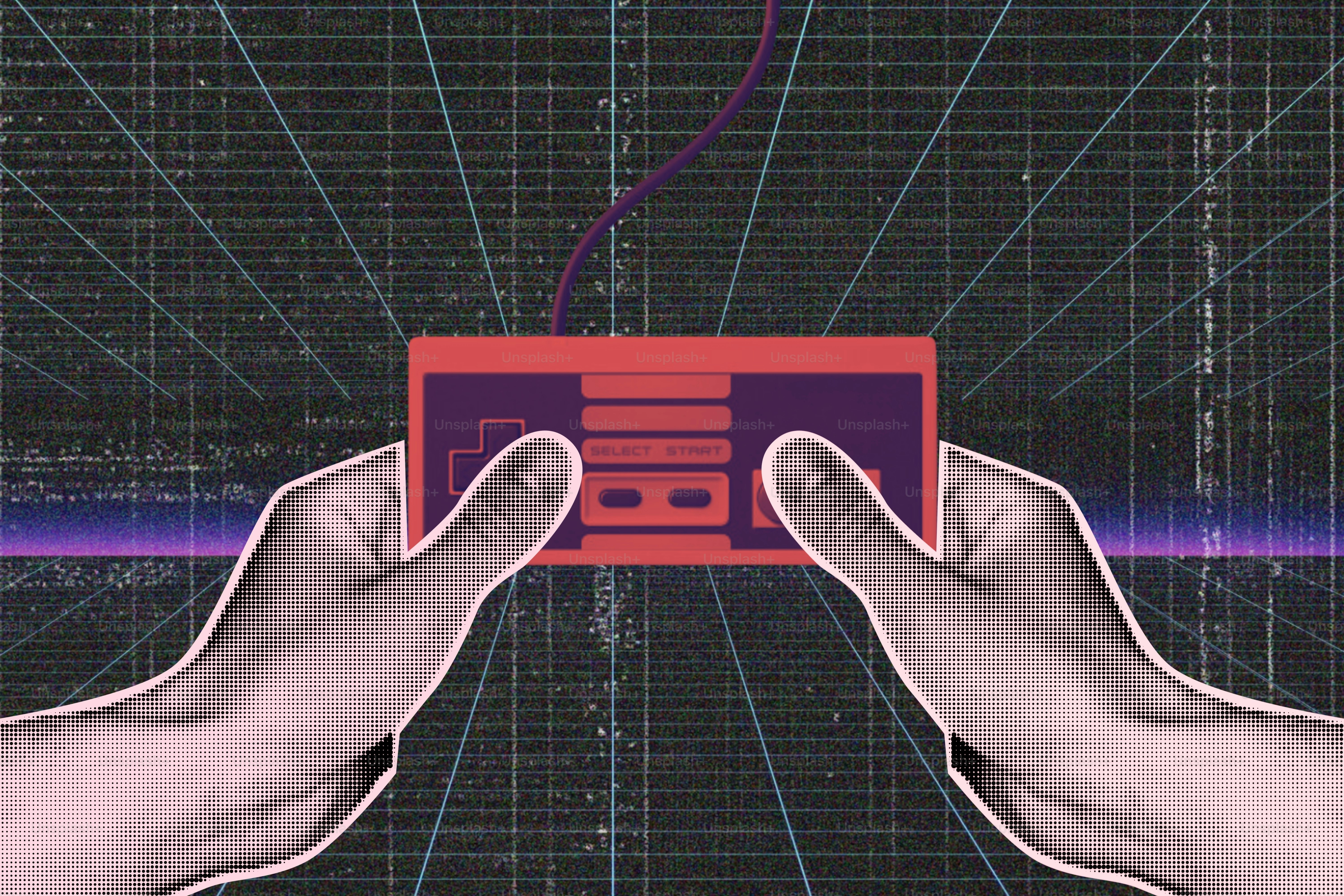 Hände, die einen Retro-Videospielcontroller halten