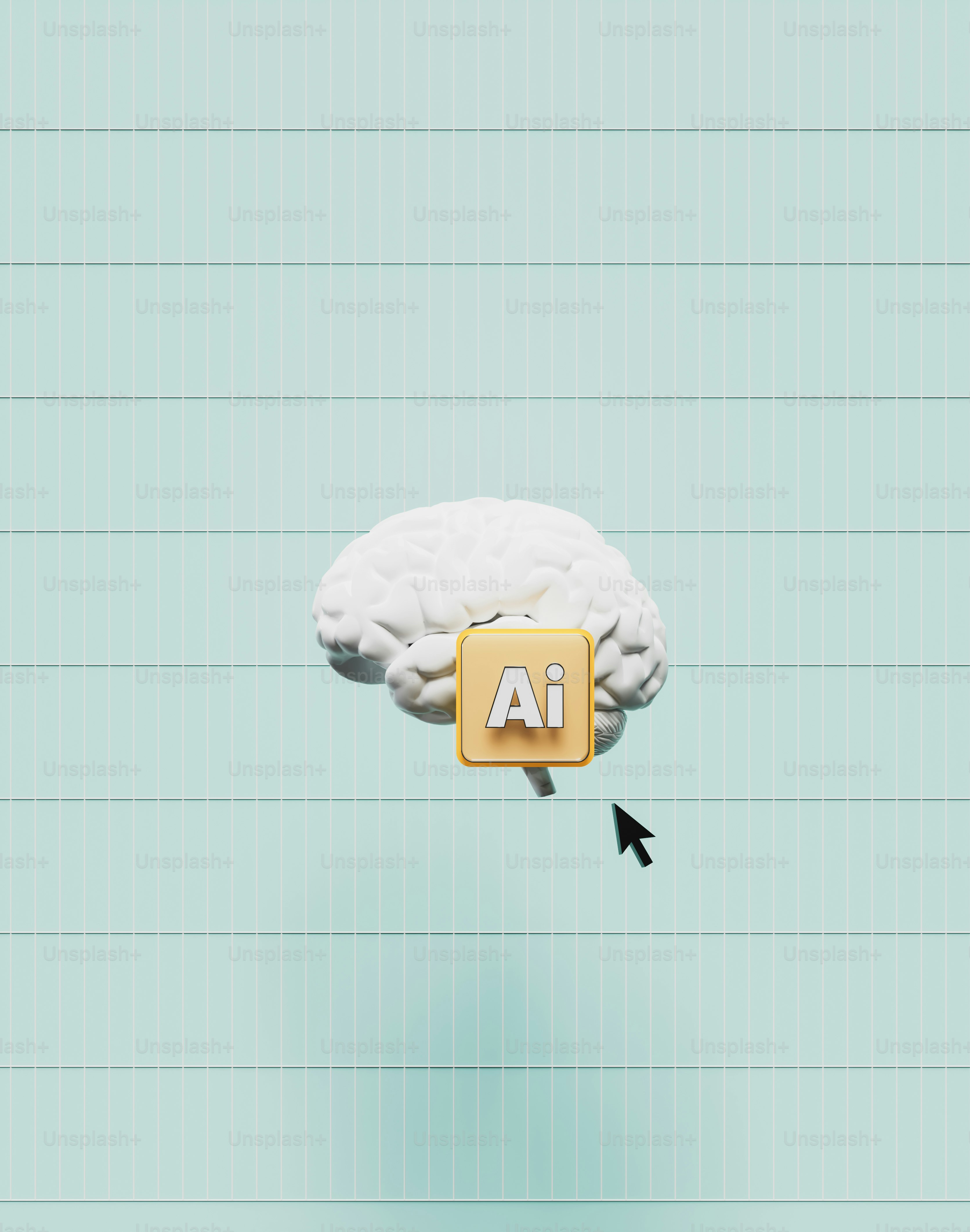 3D brain icon with ai logo and cursor