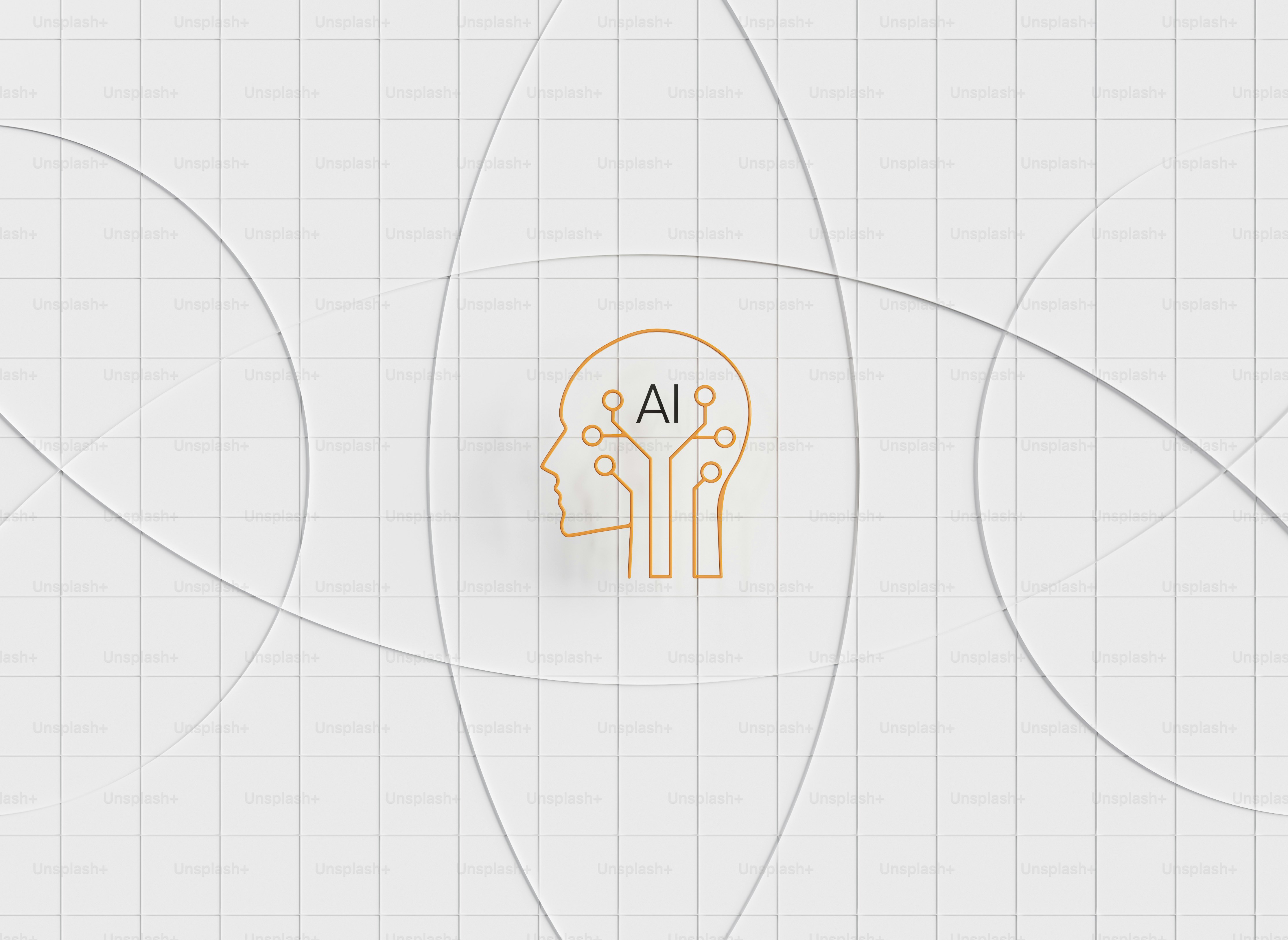 Grafik otak ai abstrak pada latar belakang kisi