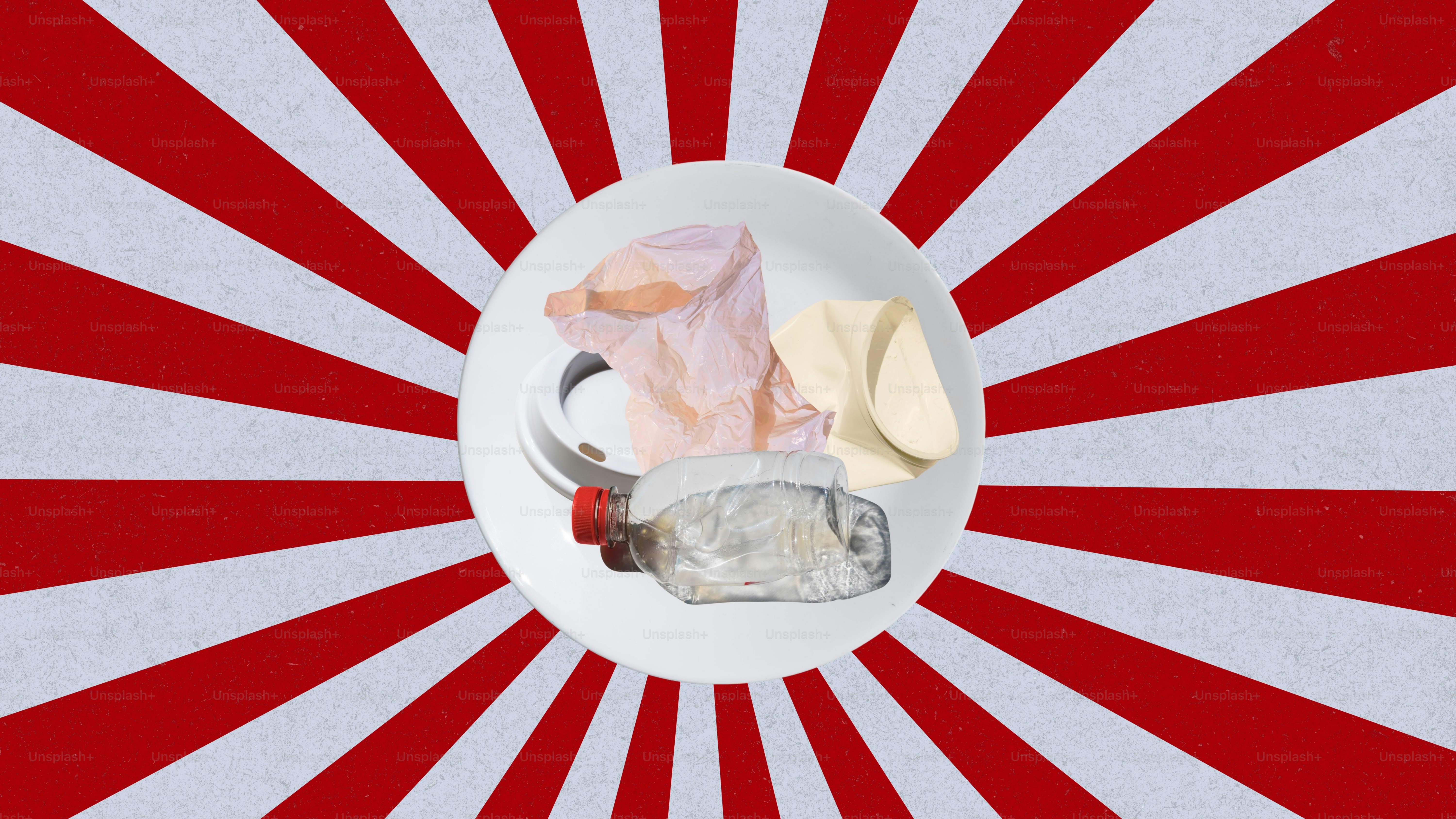 Bol d’ingrédients alimentaires sur fond rouge et blanc