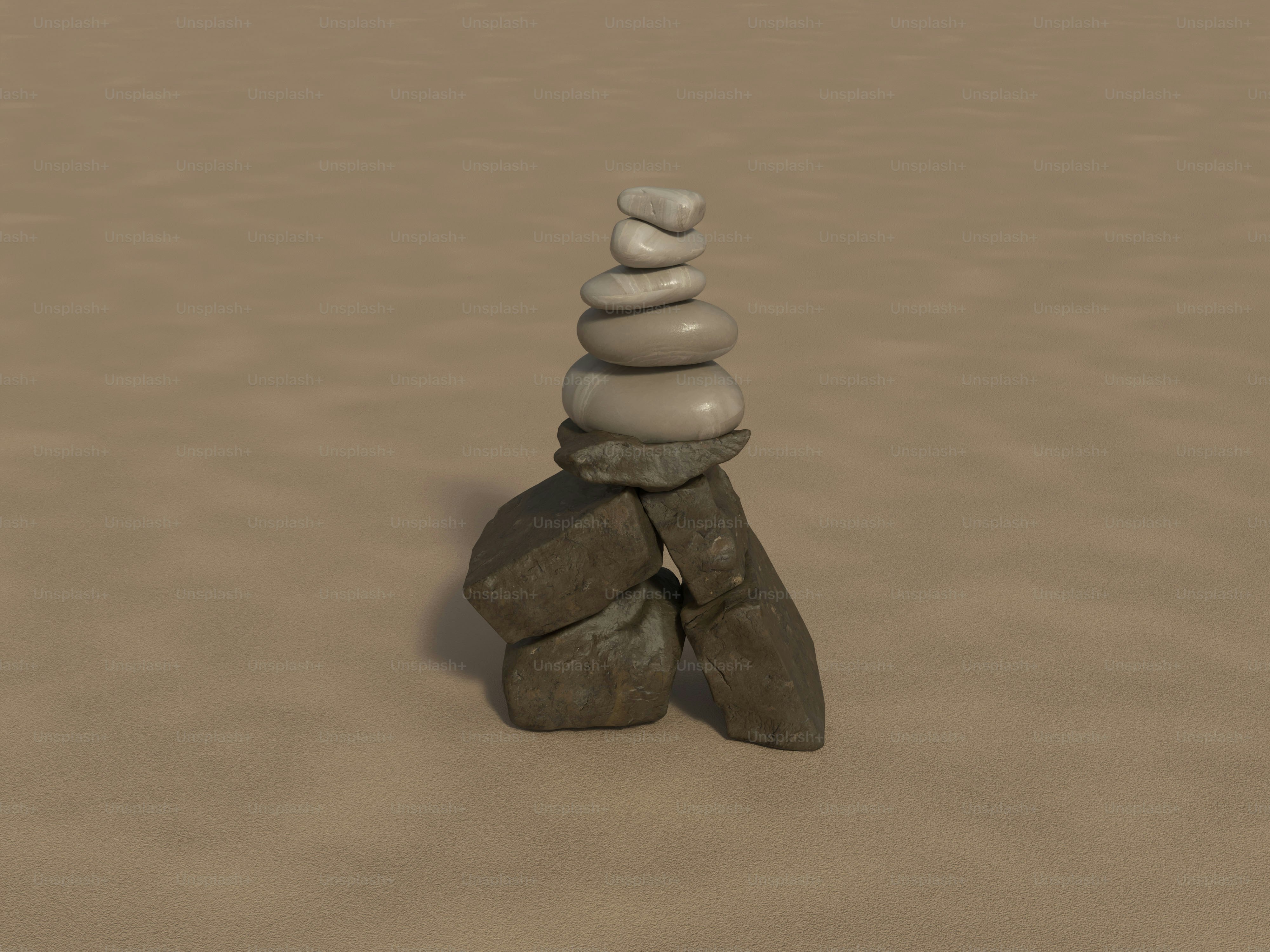 모래사장에 쌓인 돌들