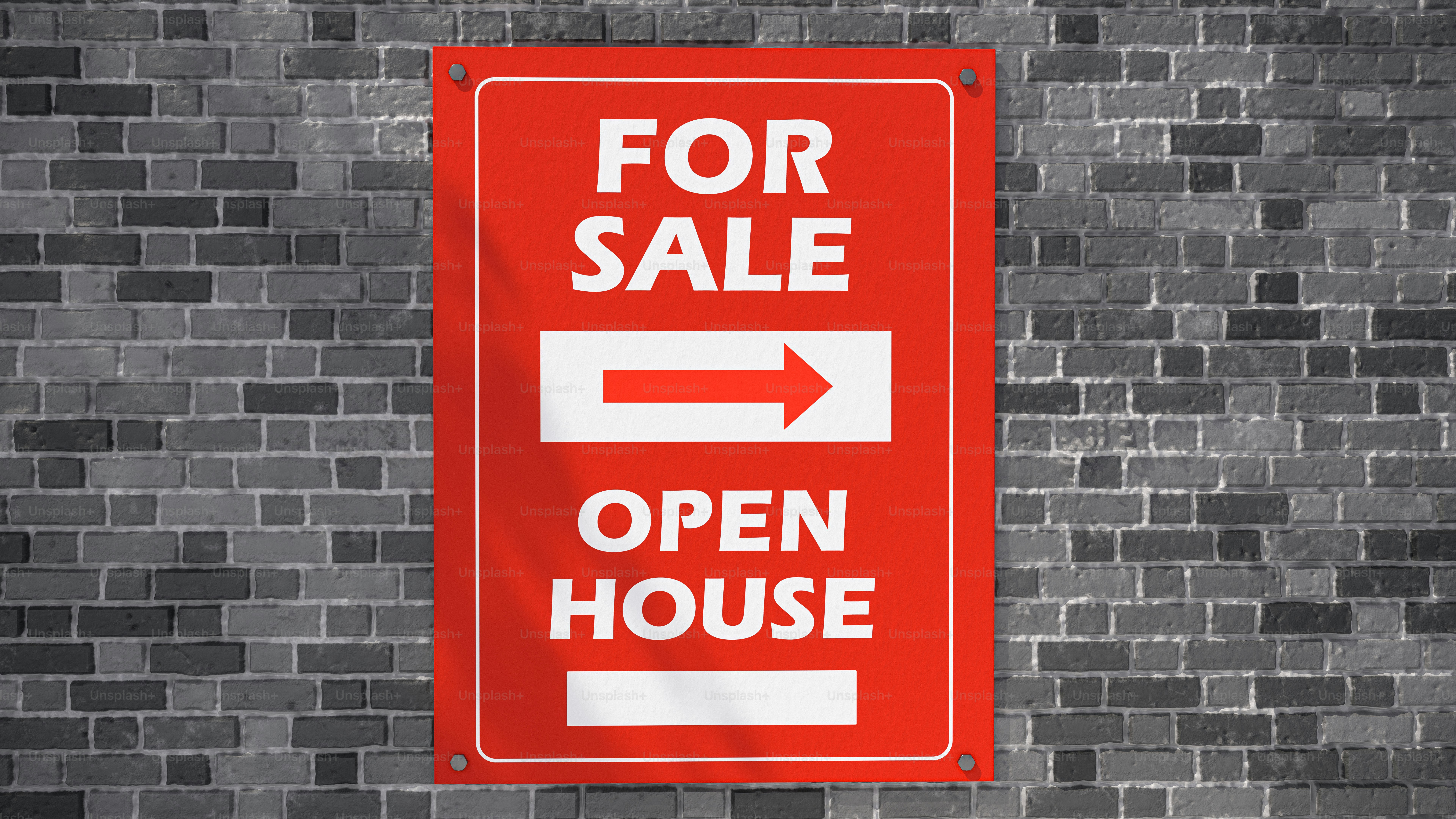 화살표가 있는 빨간색 판매 오픈 하우스 표지판