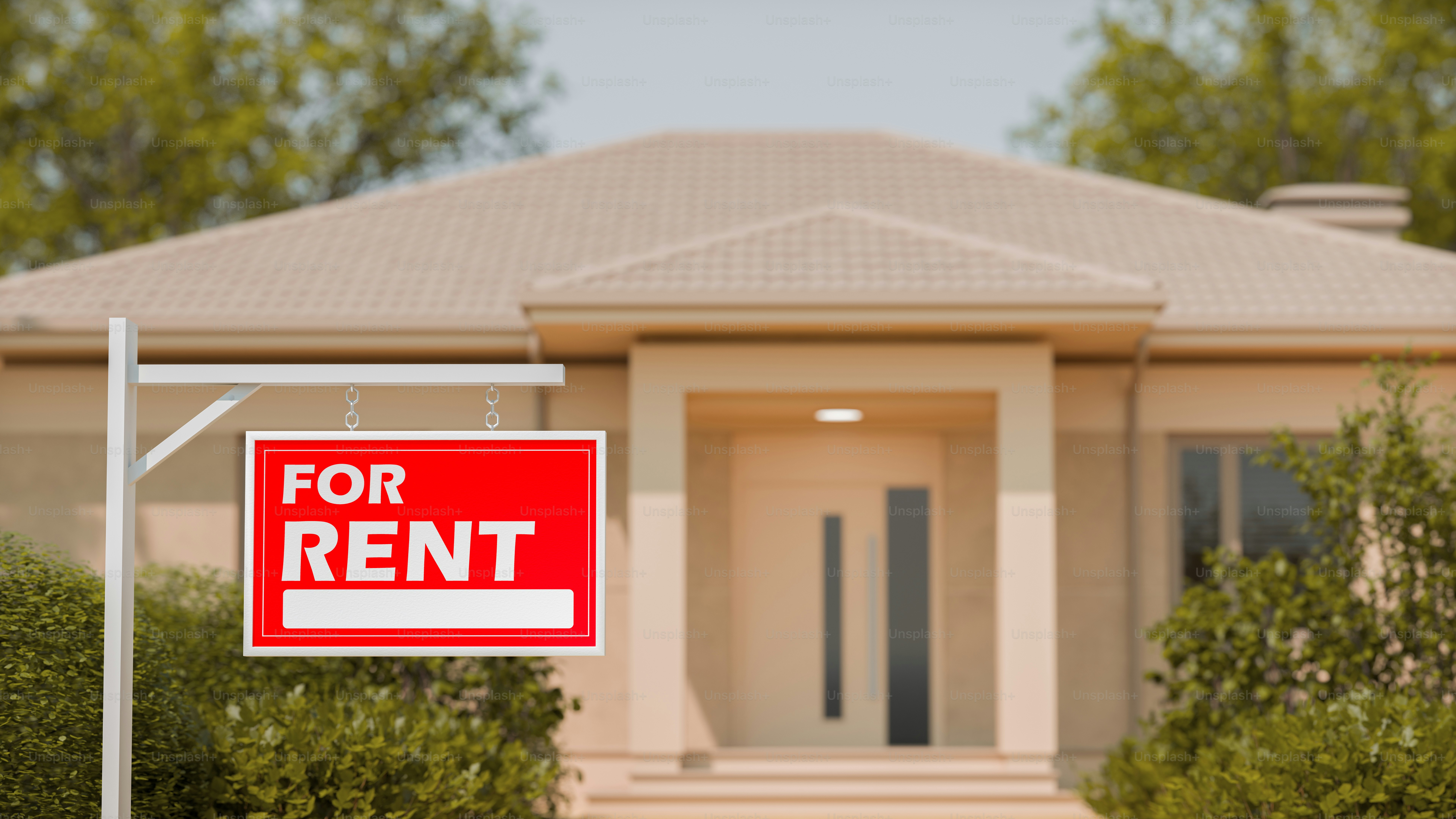 앞에 '임대' 간판이 붙은 집.