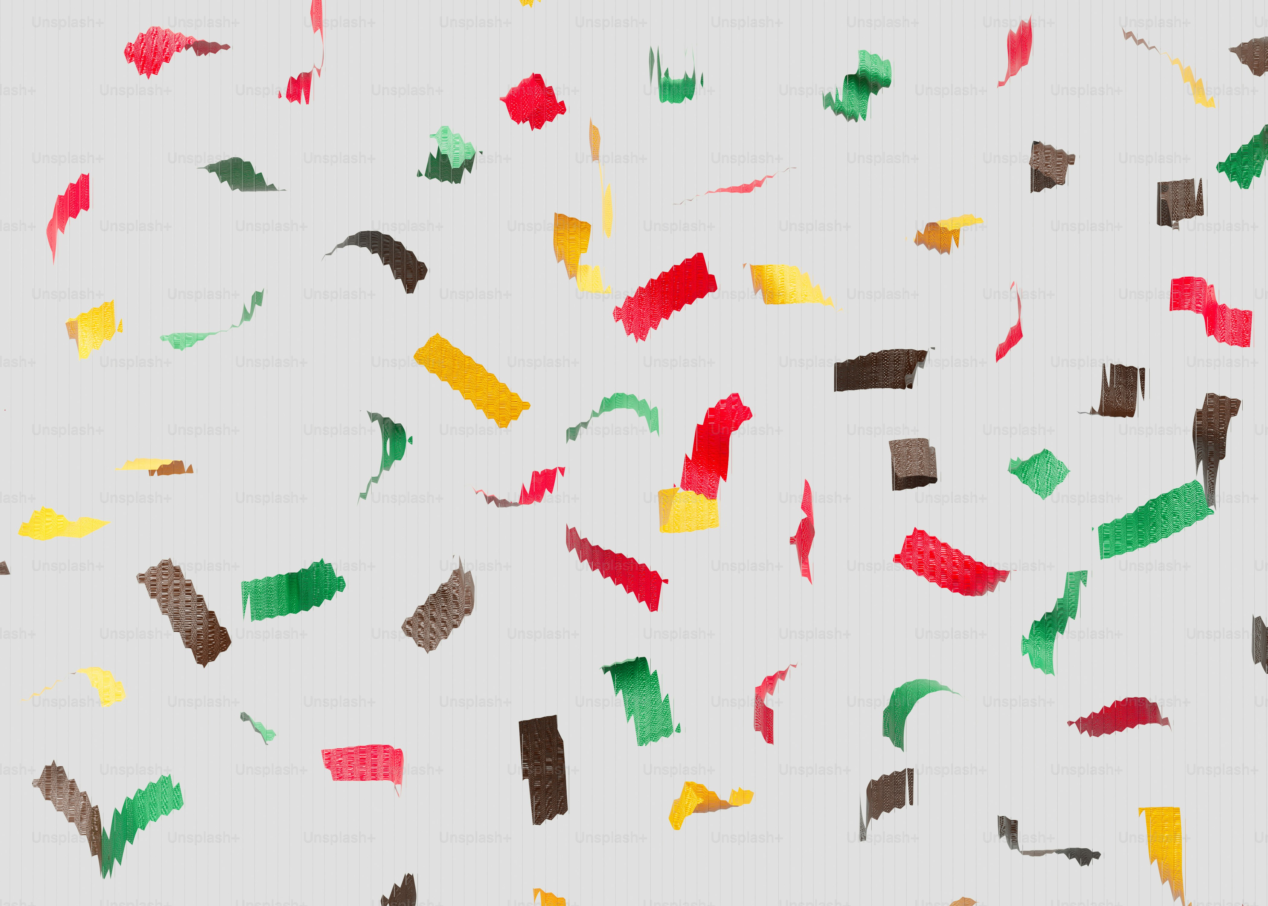 Colorful confetti falling against a light gray background