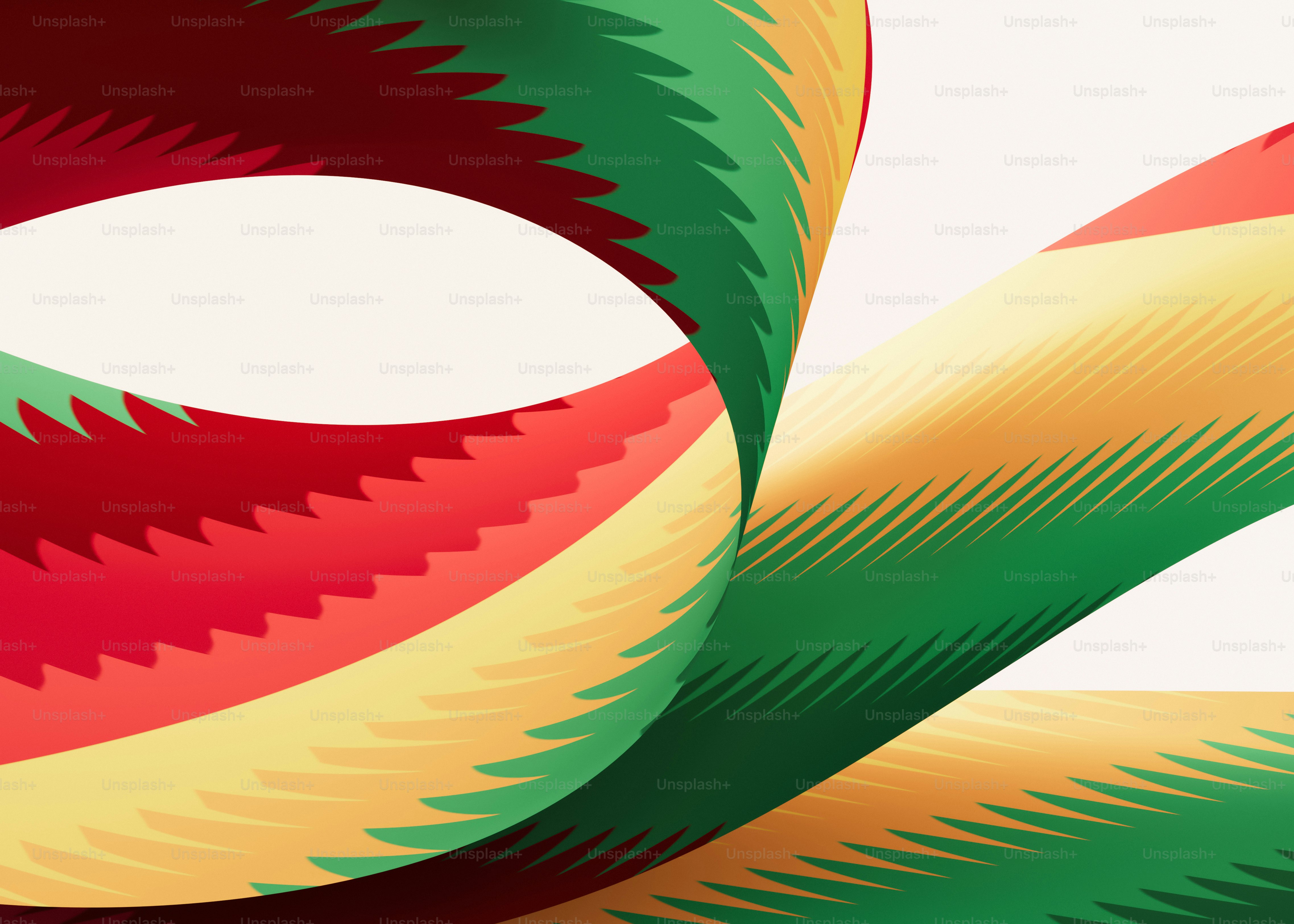 Abstract ribbon with red, yellow, and green stripes.