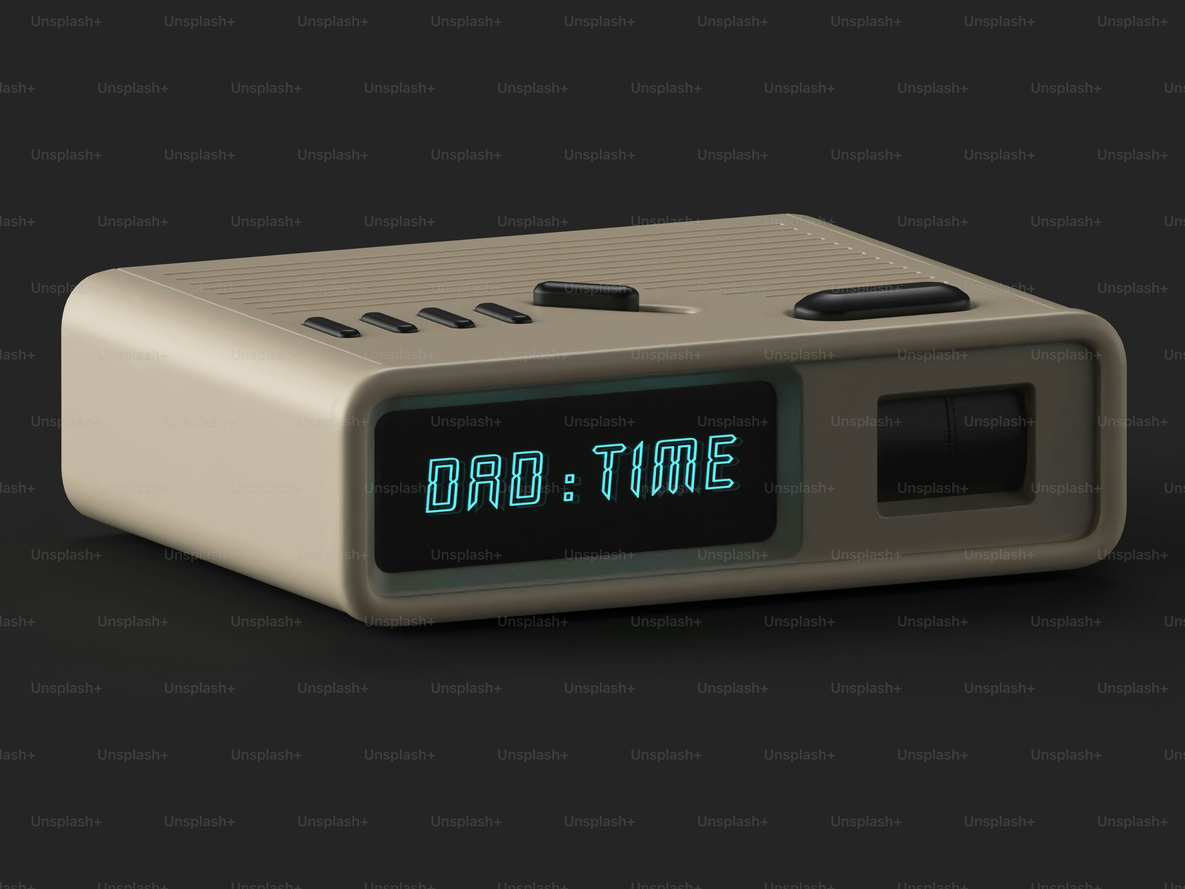 Retro digital alarm clock displaying dad:time