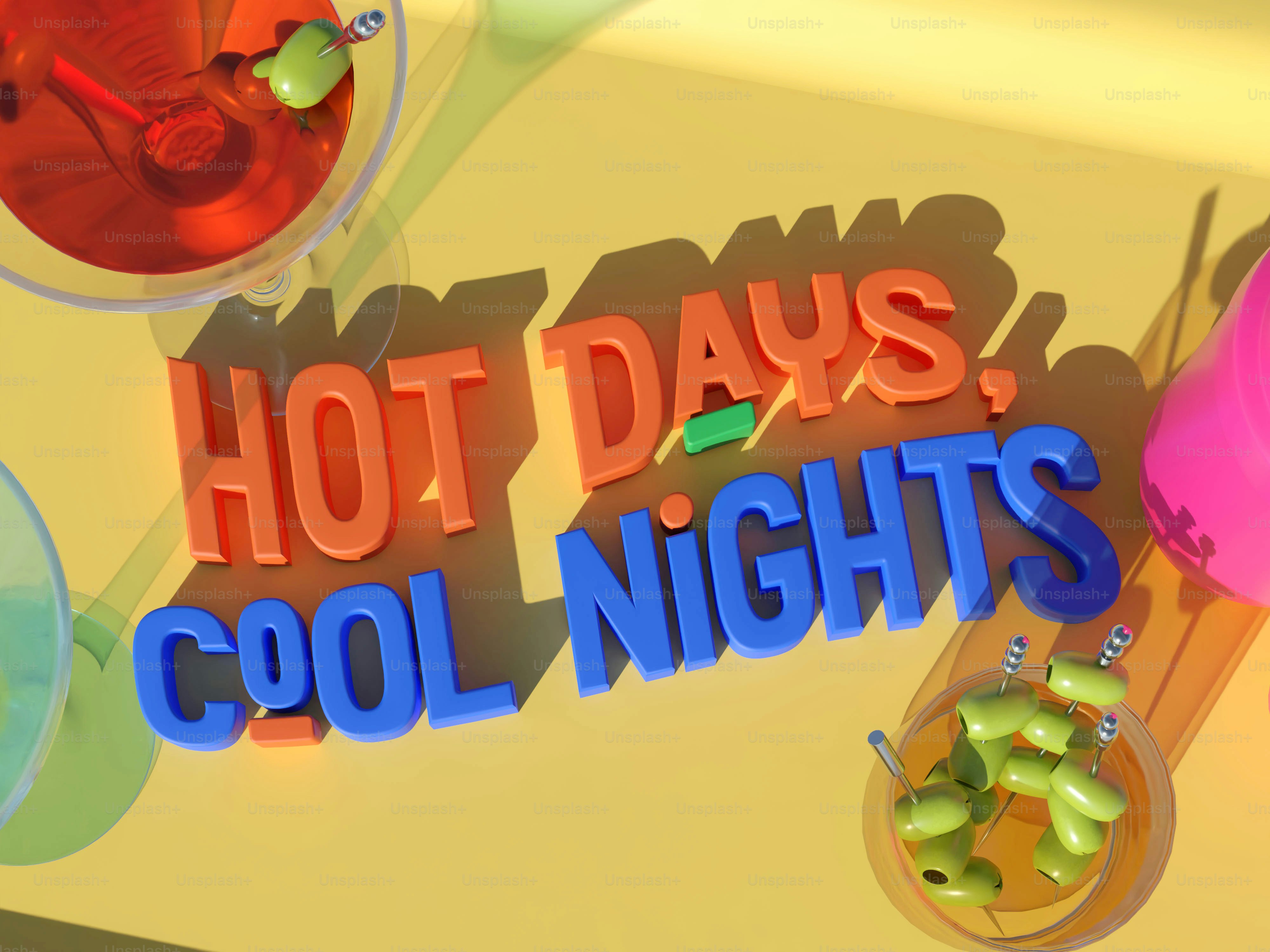 더운 낮, 시원한 밤, 술과 함께 문자