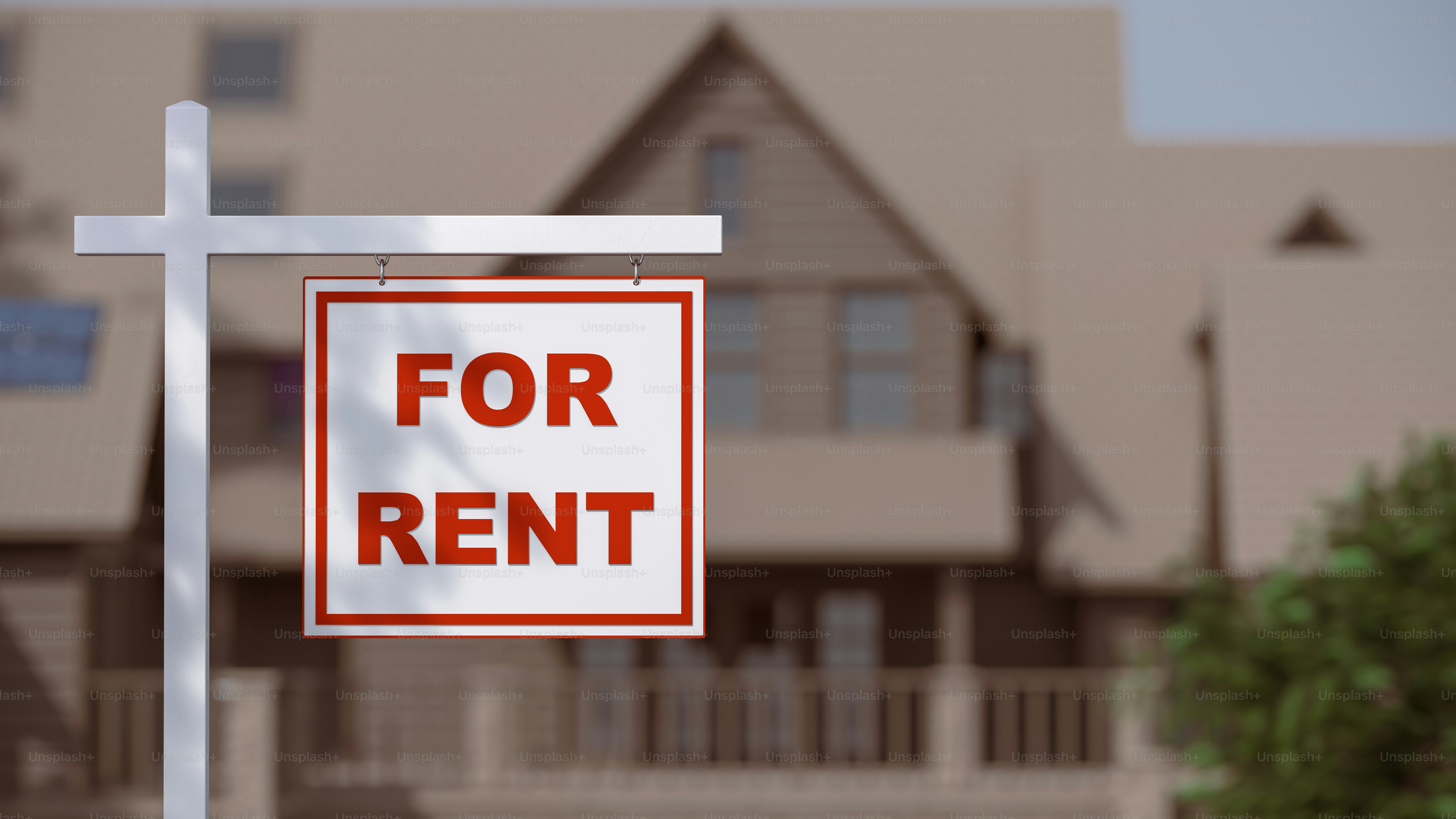 흐릿한 집 앞에 있는 임대 간판