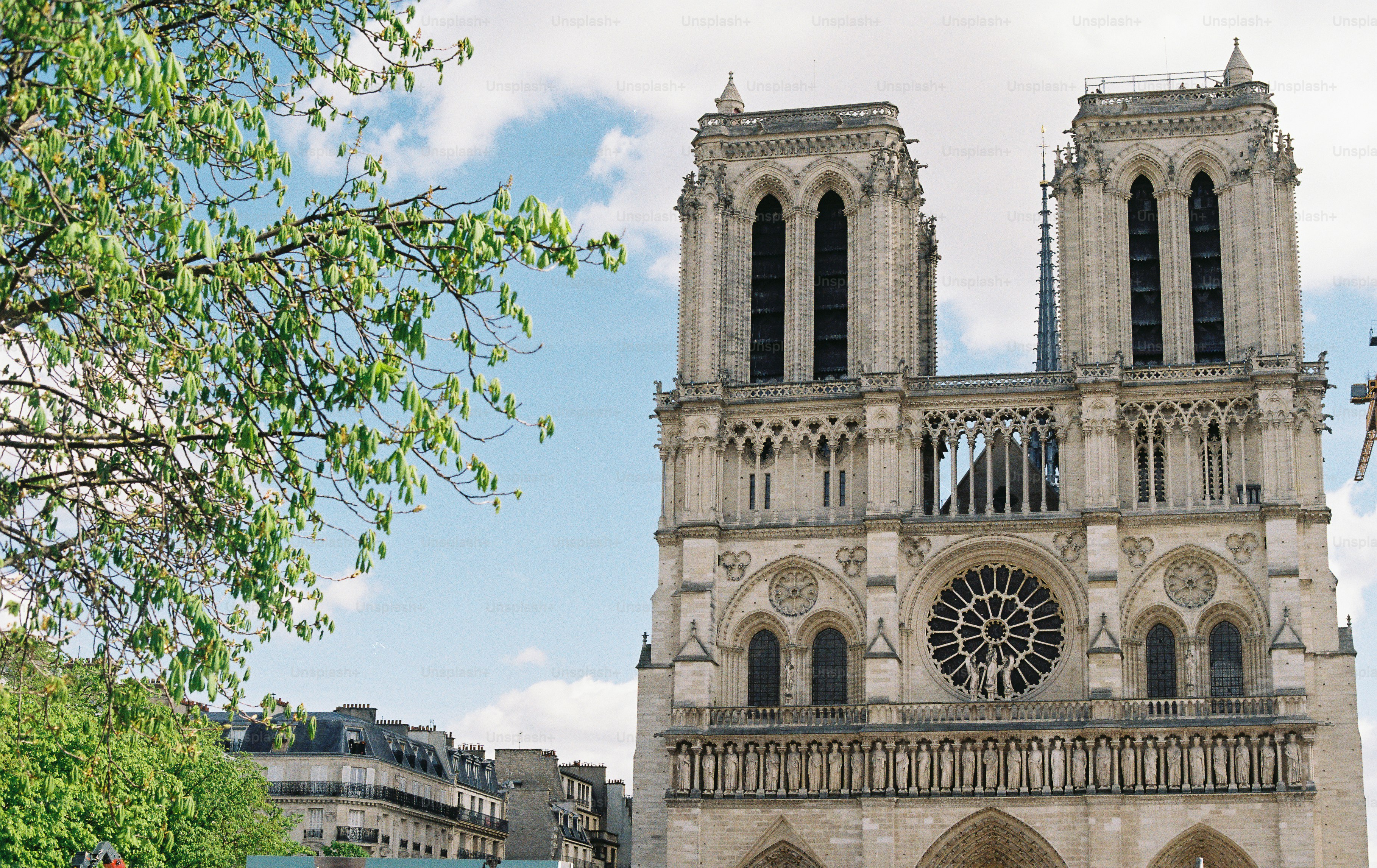 Notre dame cathedral with cloudy sky