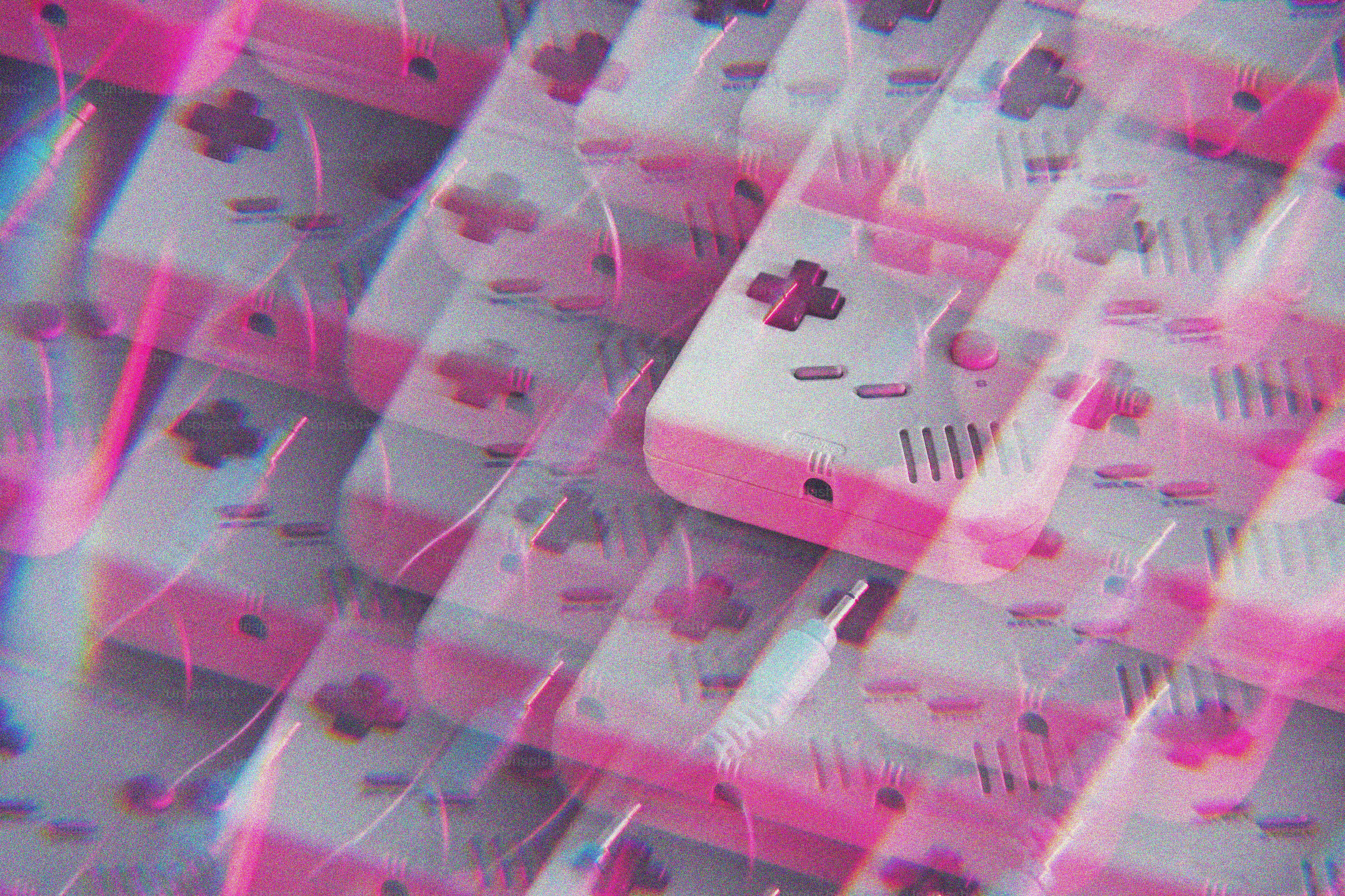 Pola konsol game retro merah muda dan putih