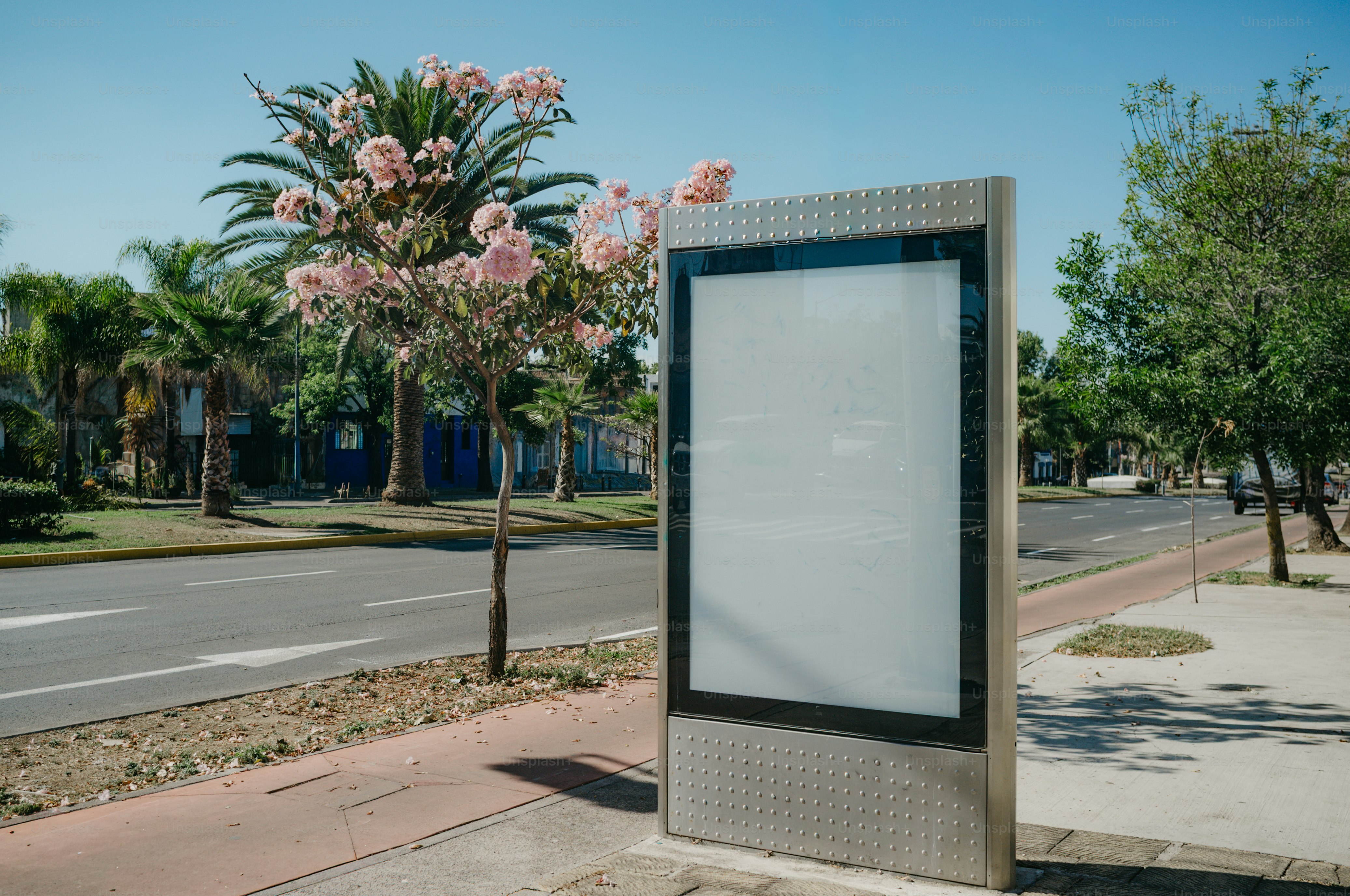 Blank digital billboard on a sunny day