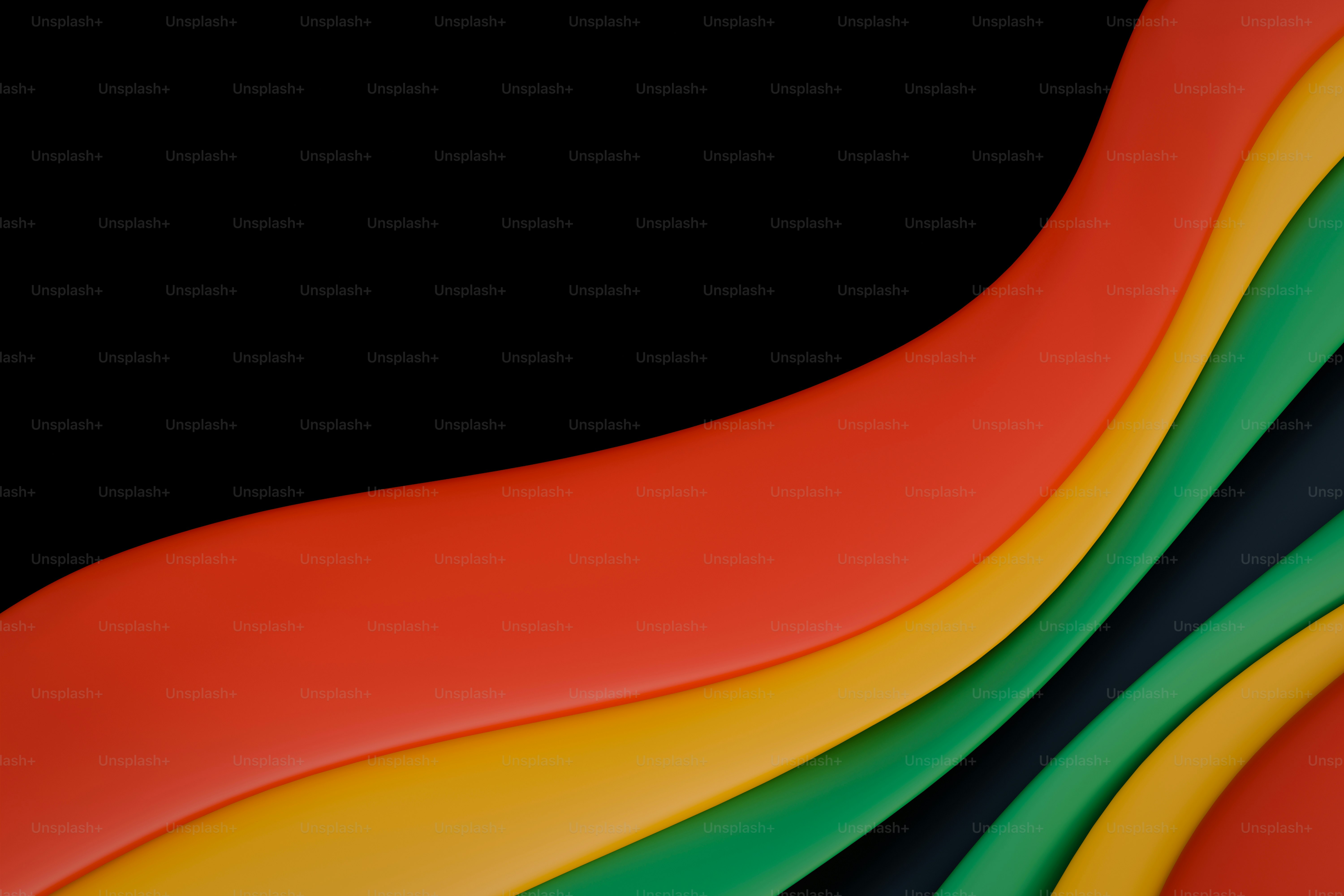 Líneas onduladas abstractas en rojo, amarillo, verde y negro.