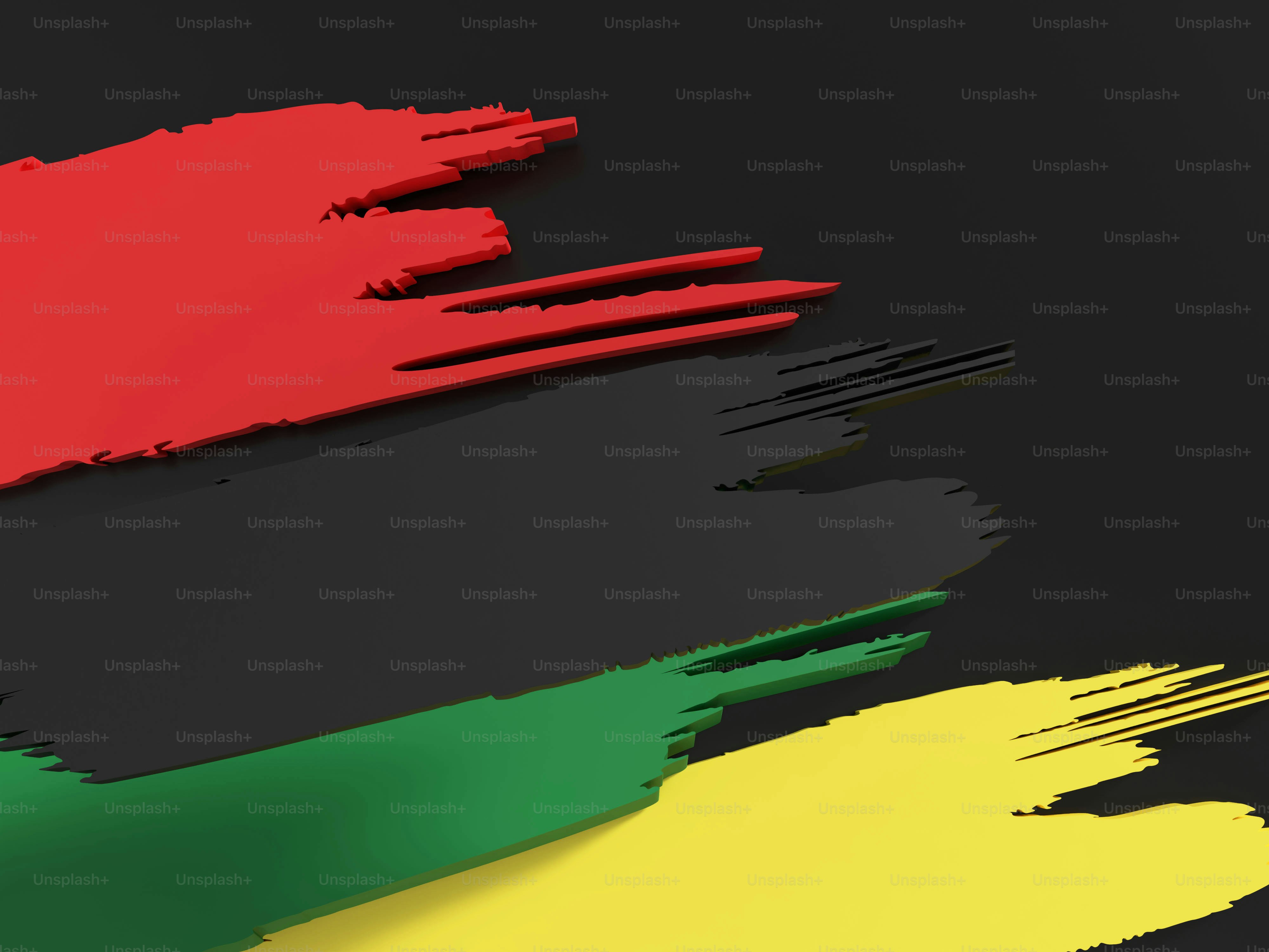 검은색 위에 빨강, 검정, 초록, 노랑 붓 선으로