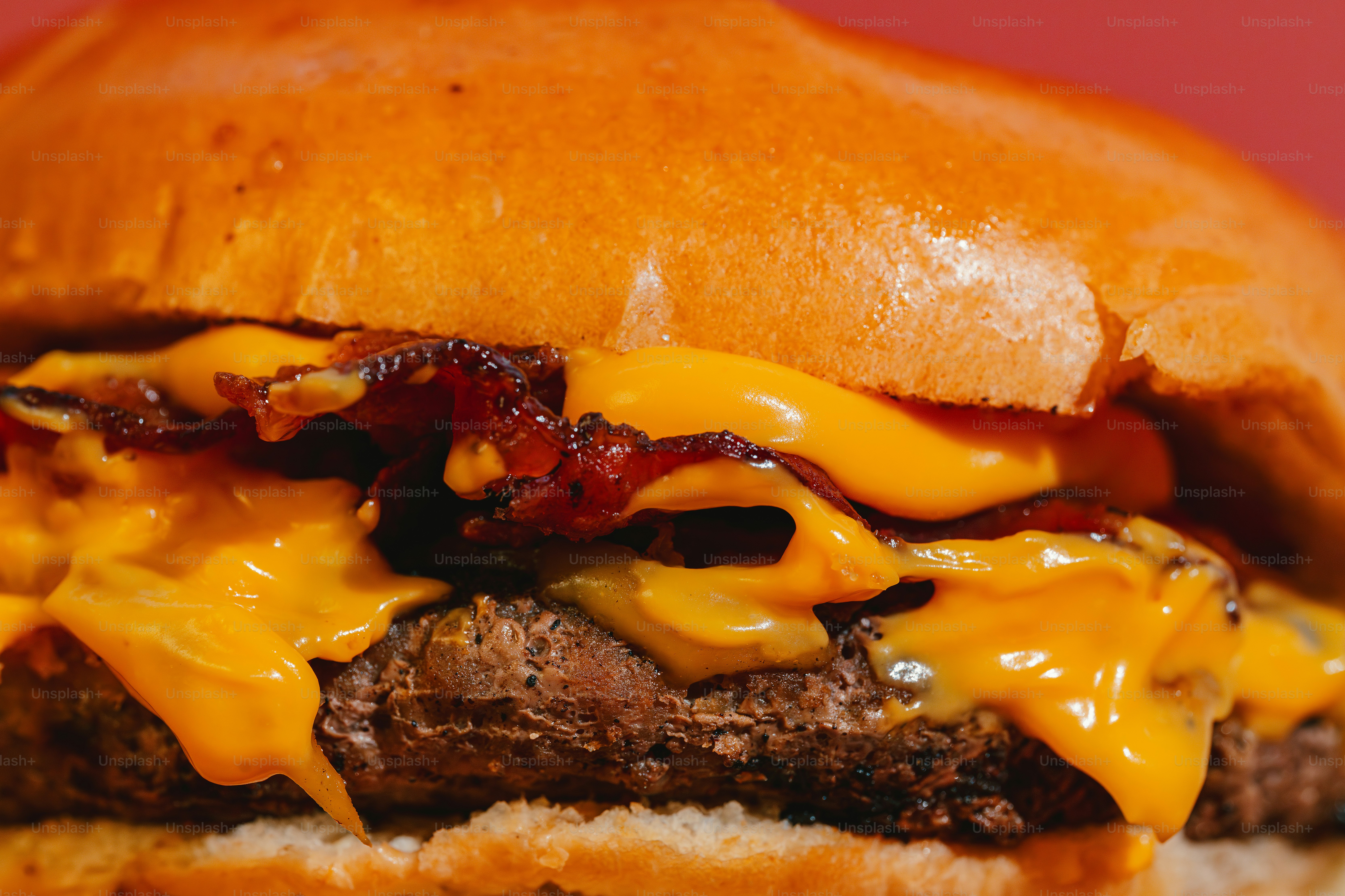 Juicy cheeseburger with crispy bacon and melted cheese.