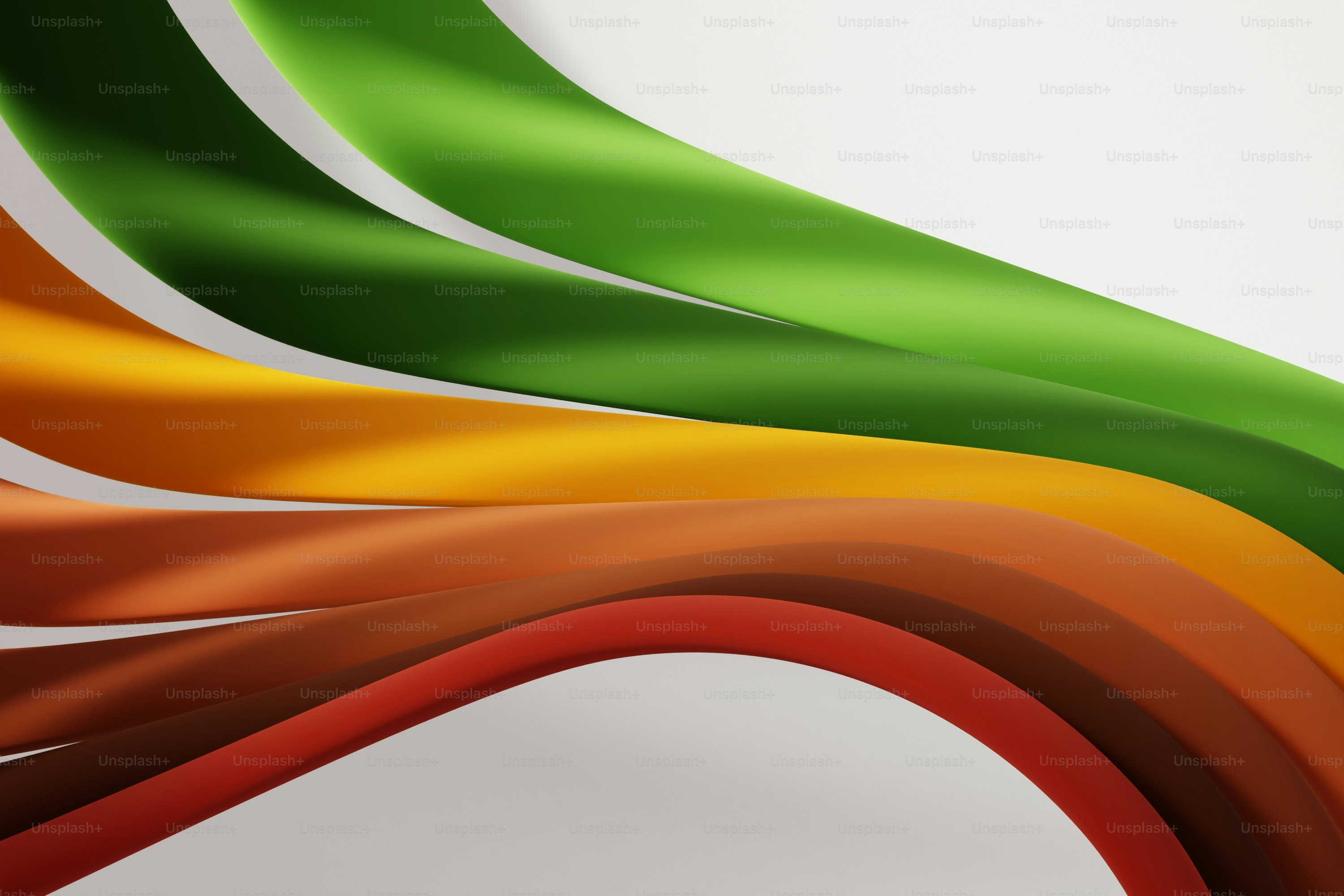 초록, 주황, 갈색의 곡선형 리본들