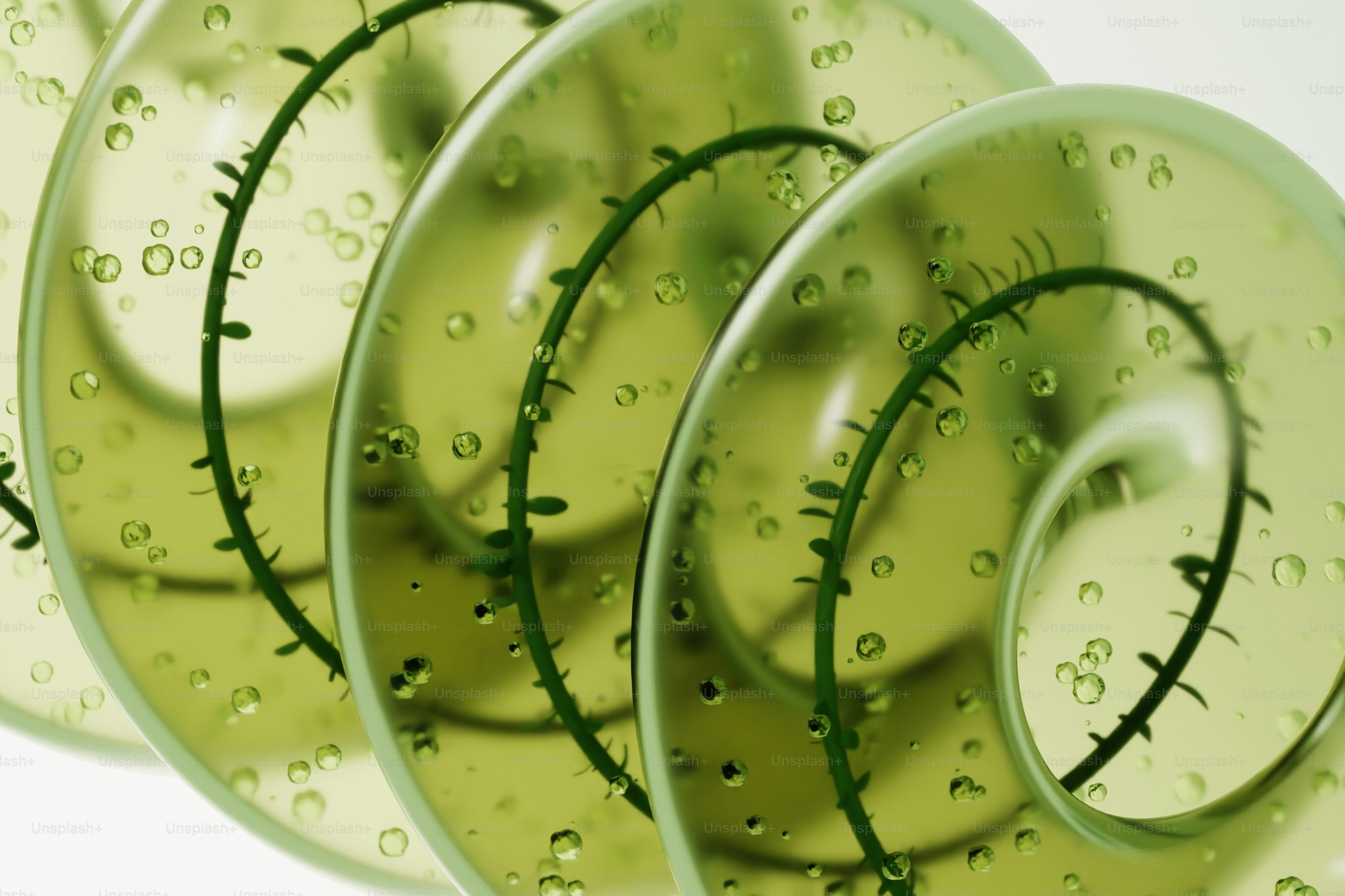 Close-up de um líquido verde girando com bolhas