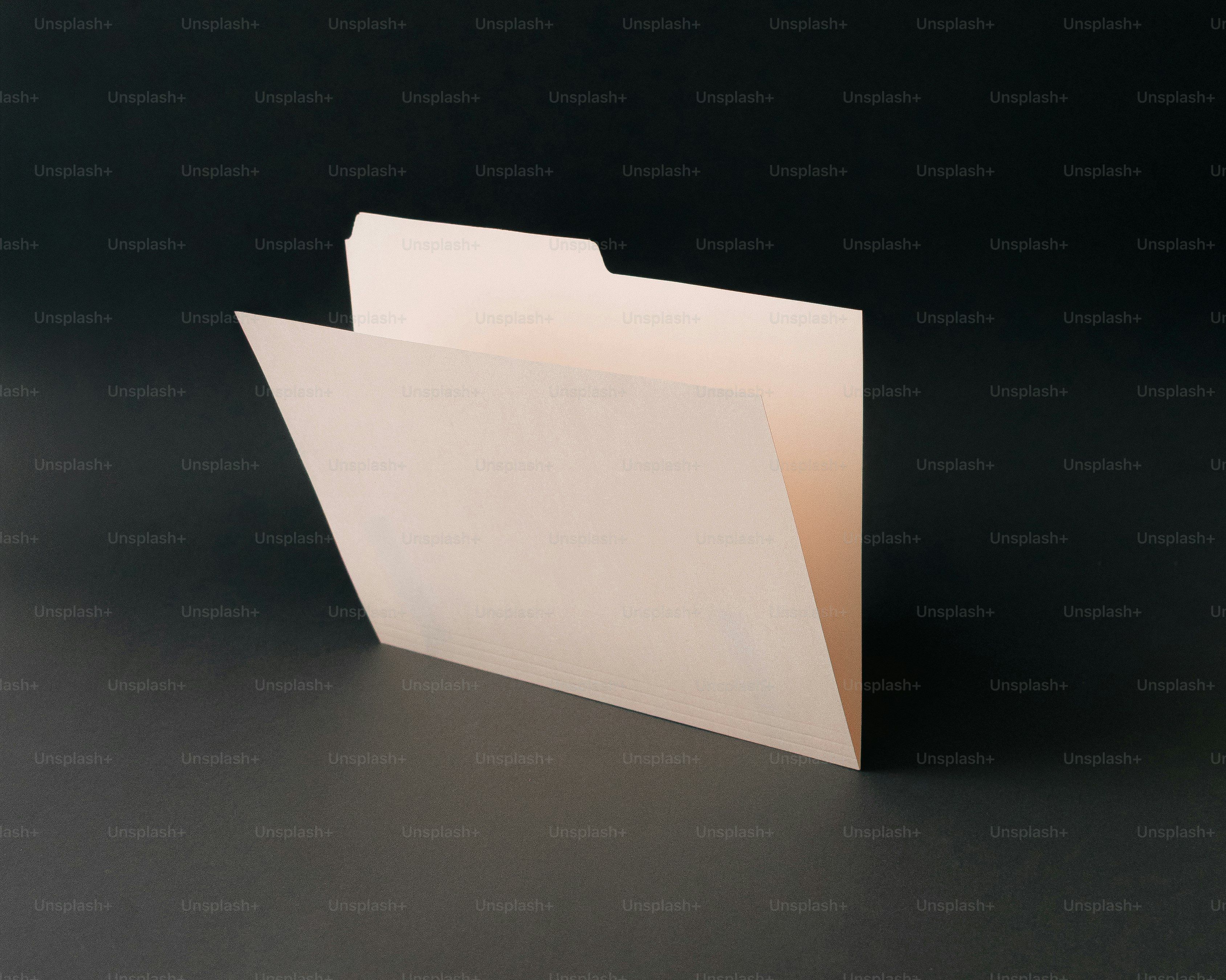 A light-colored file folder against a dark background. photo ...