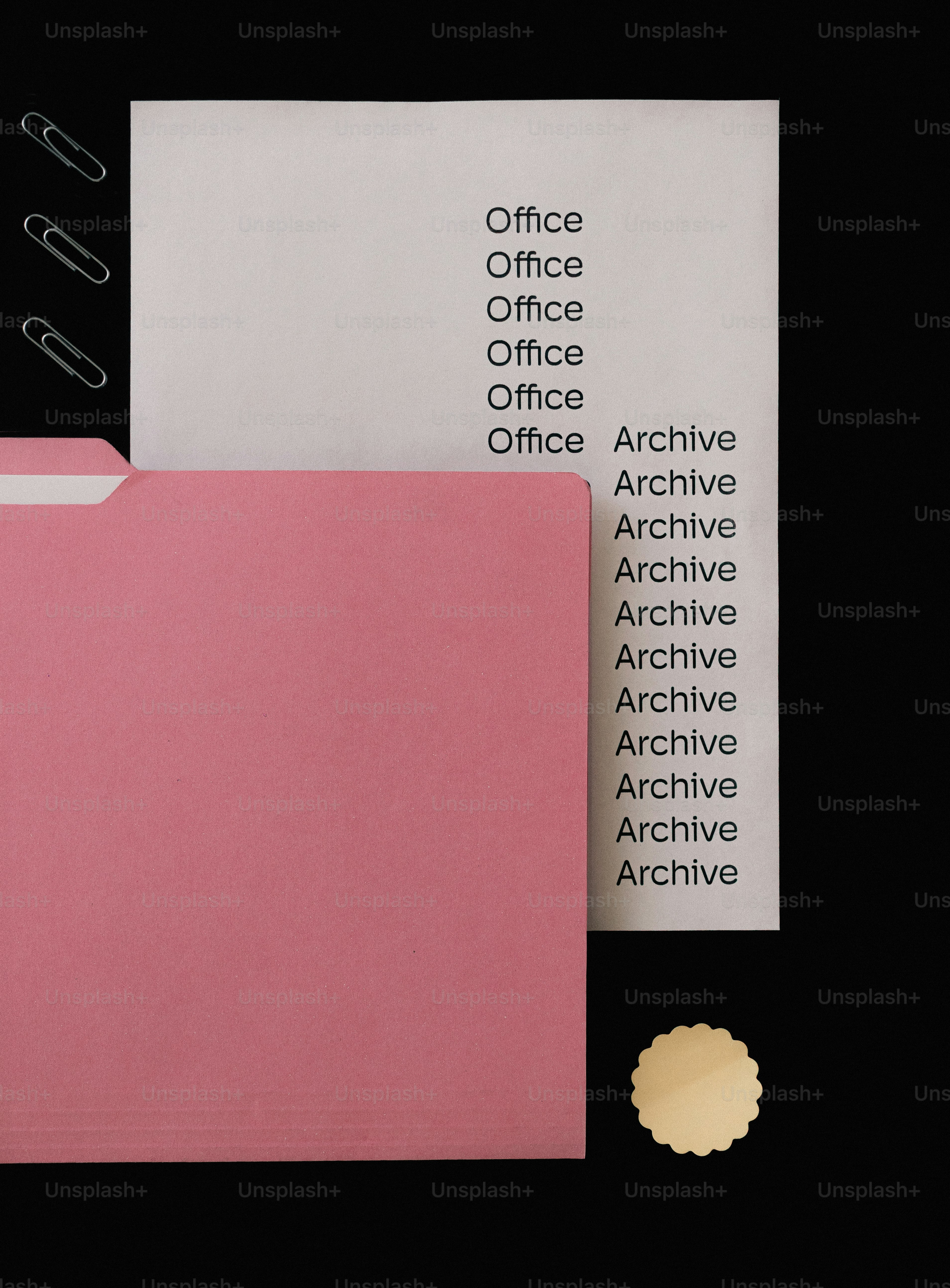 Pink folder with paper clips and documents. photo – Office Image on ...